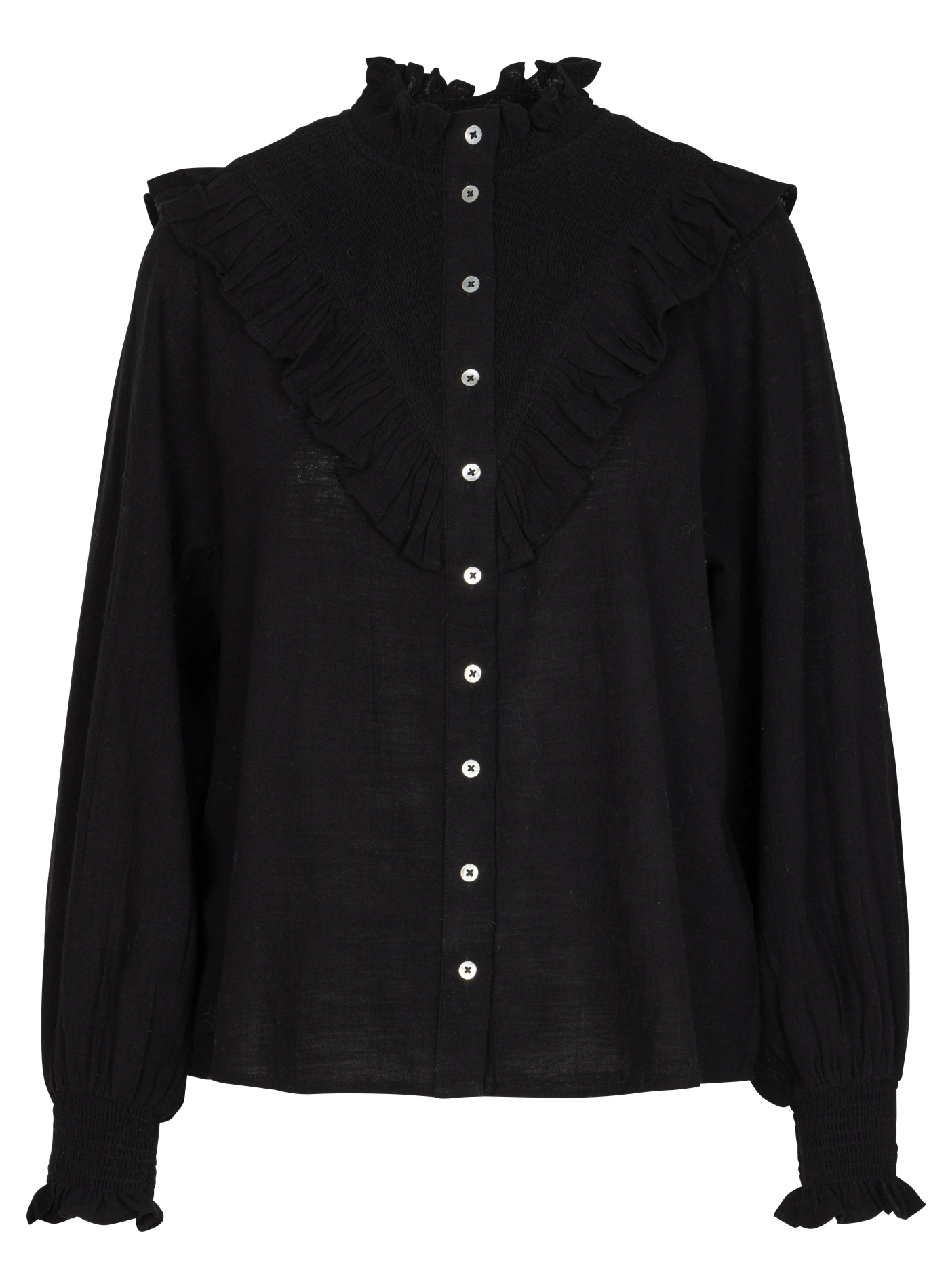 Chemisier droit boutonné à volants Diva MAISON 123 Noir