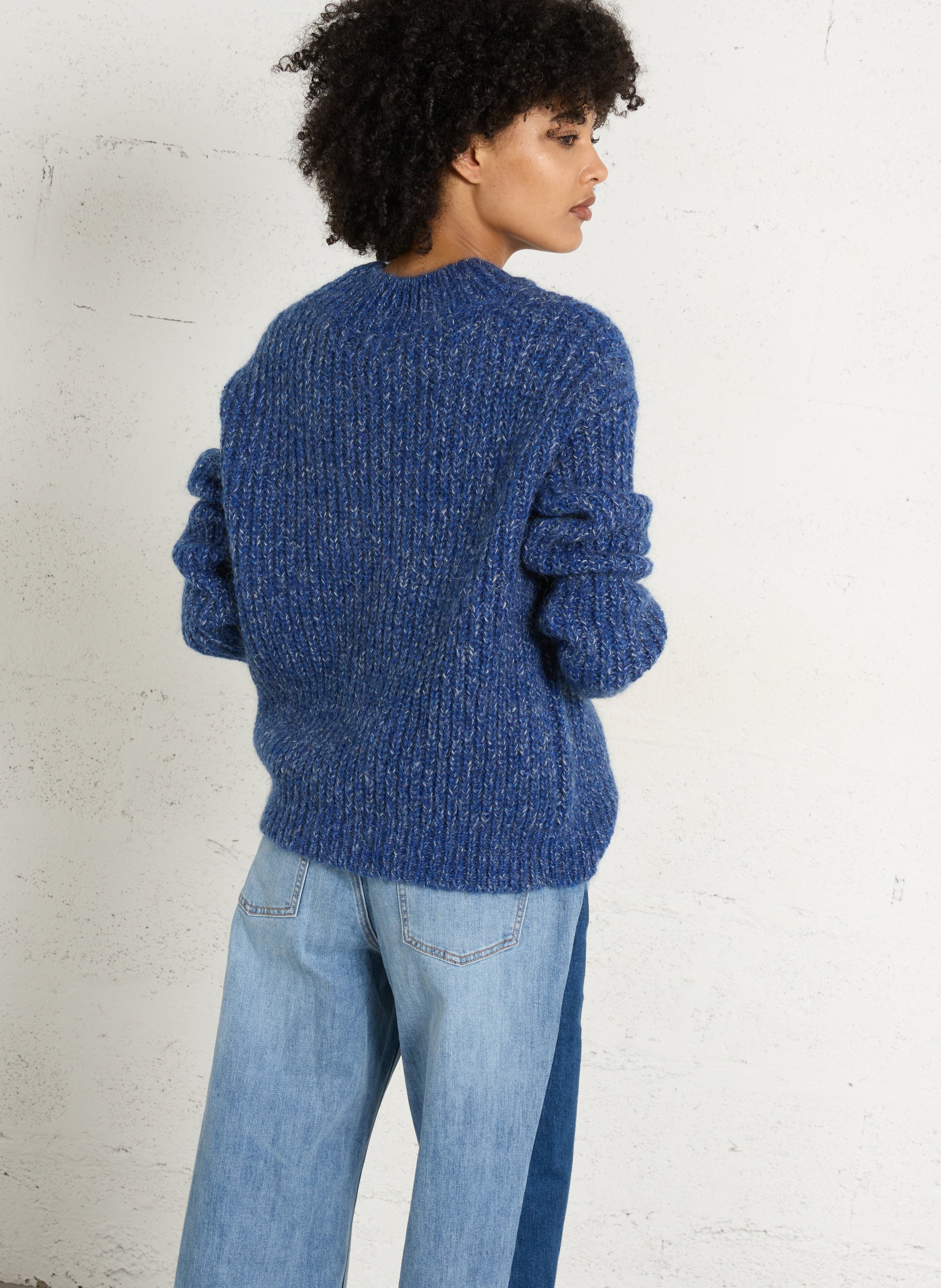 Pull droit col bateau en maille chinée petro MAISON 123 Bleu