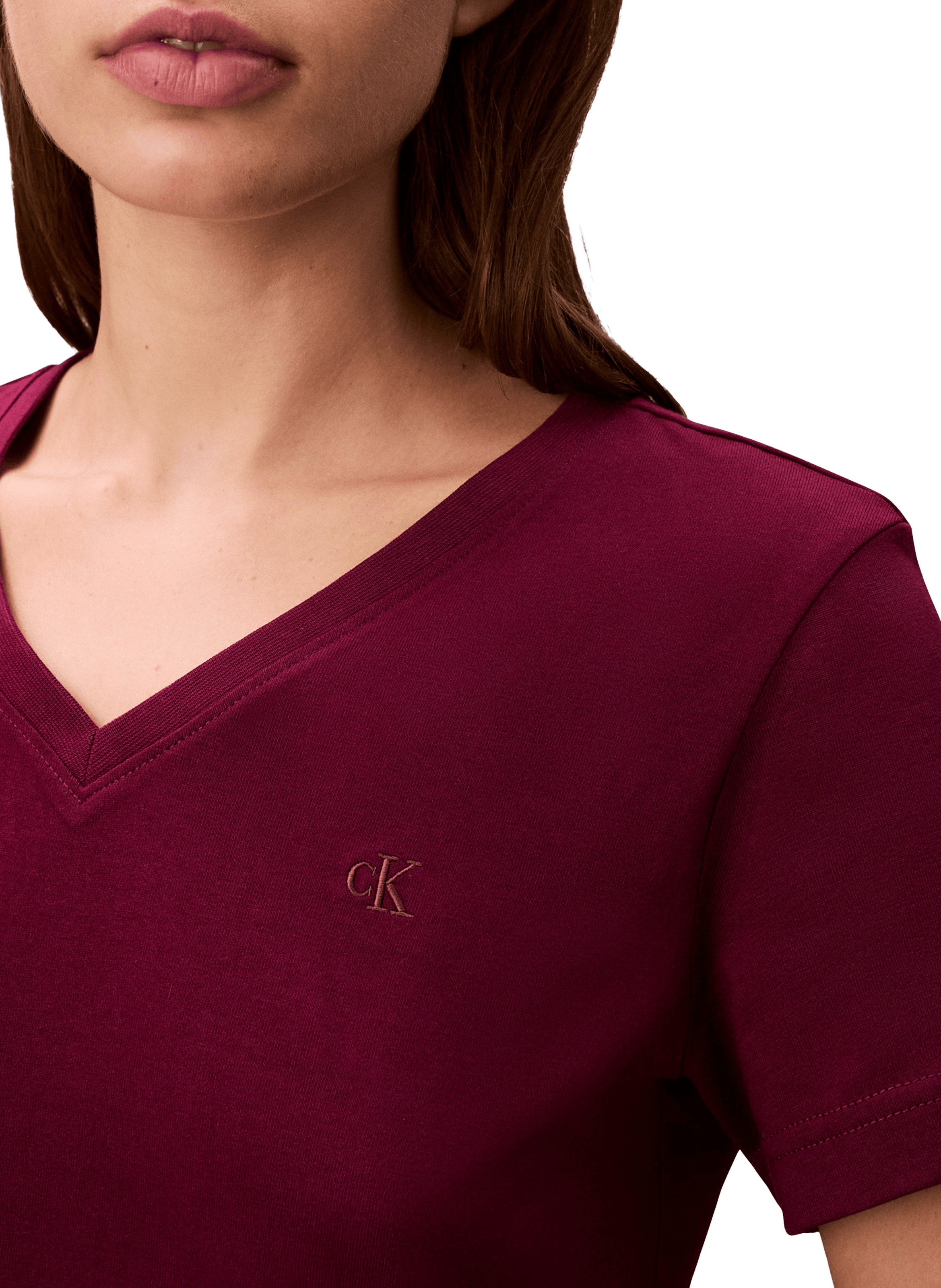 T-shirt droit col V en coton CALVIN KLEIN Rose
