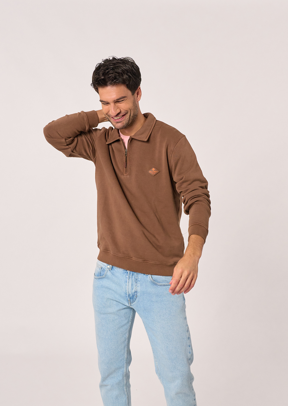 Sweatshirt à col zippé en coton biologique BILLYBELT Marron