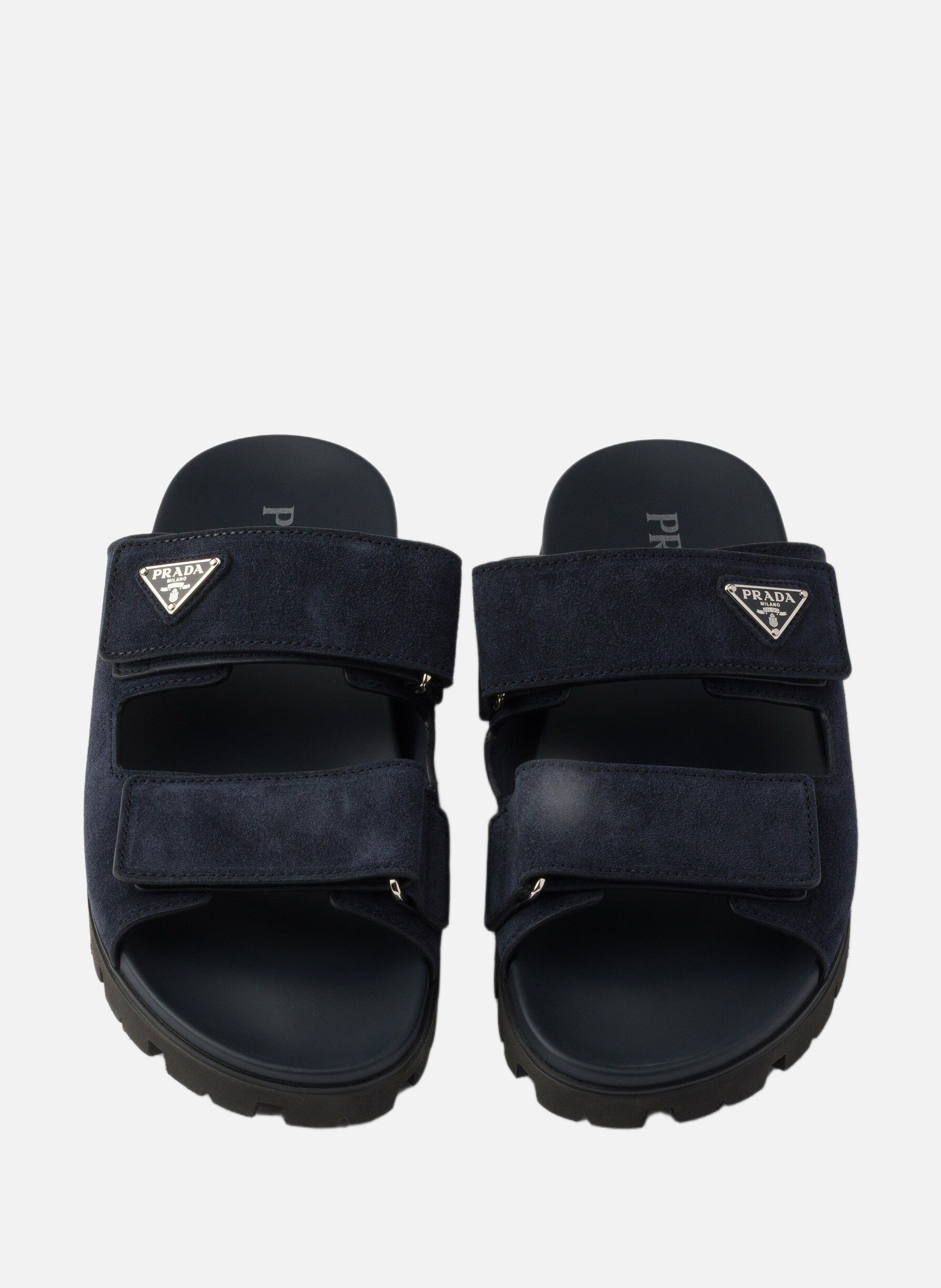 Sandales avec bande en veau velours PRADA Bleu