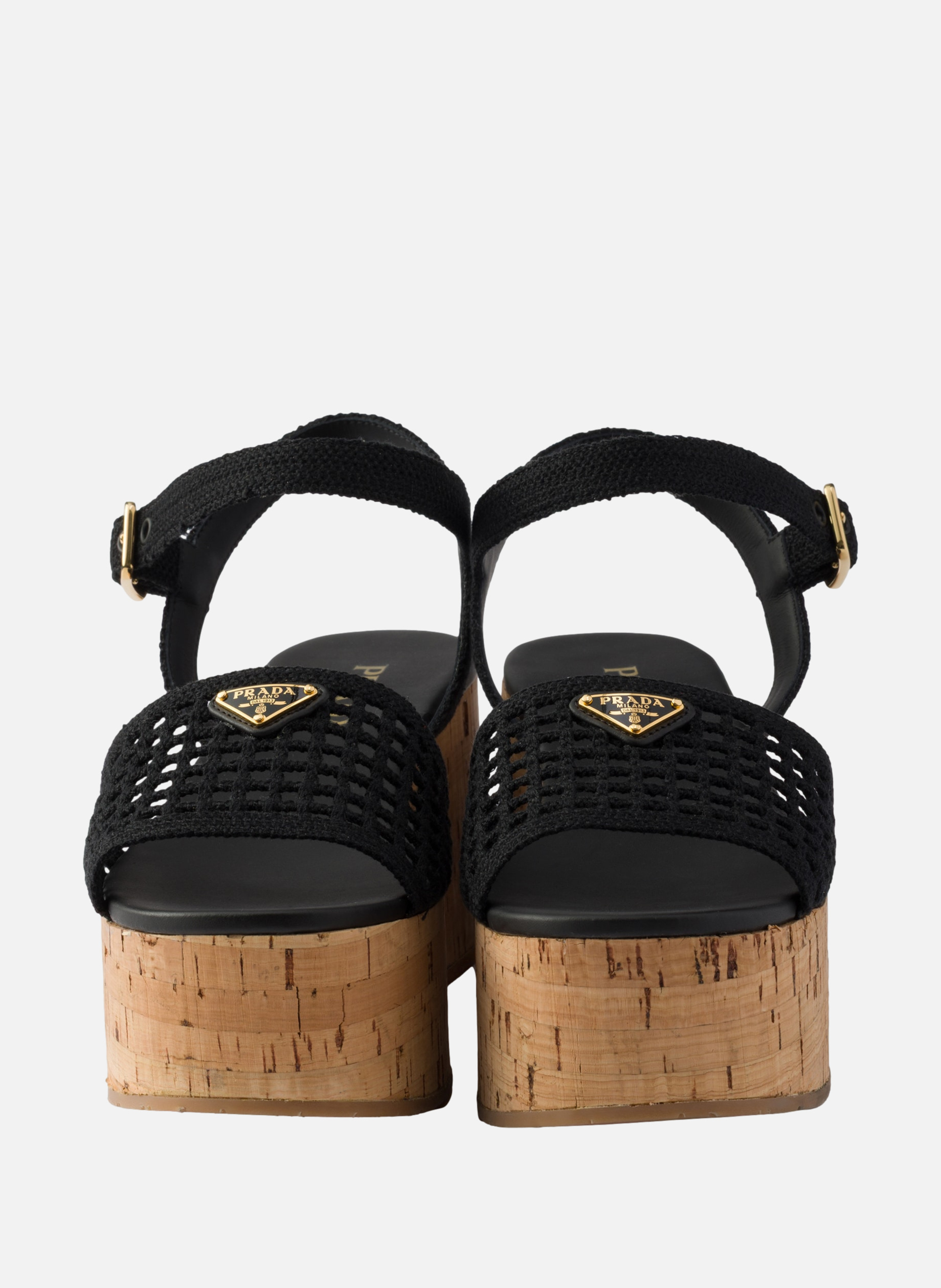 Sandales à plateforme compensée en crochet PRADA Noir