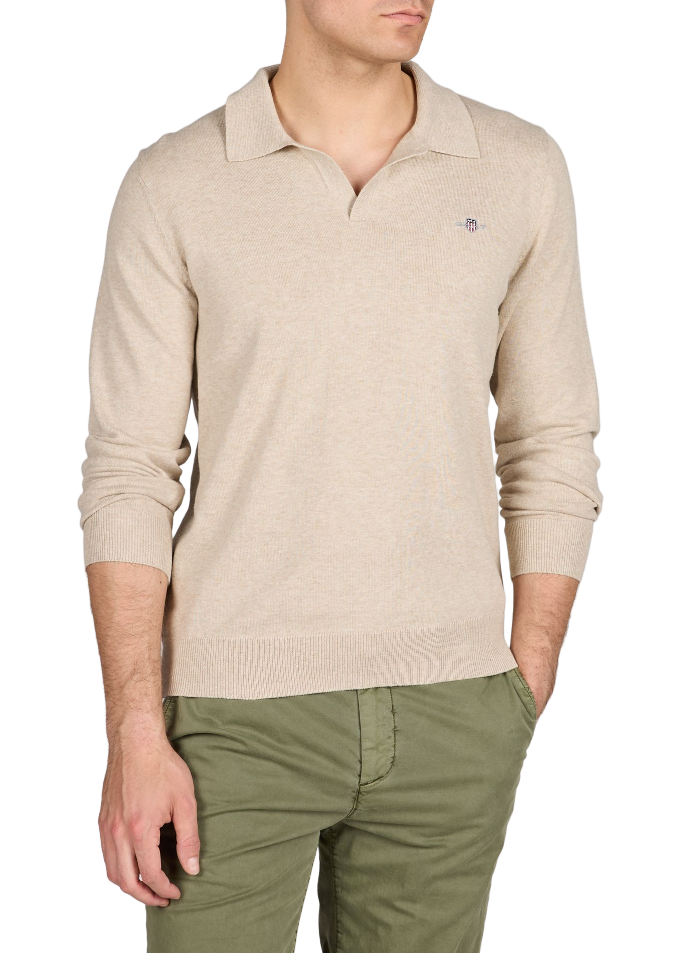 Polo classique à manches longues en coton GANT Beige