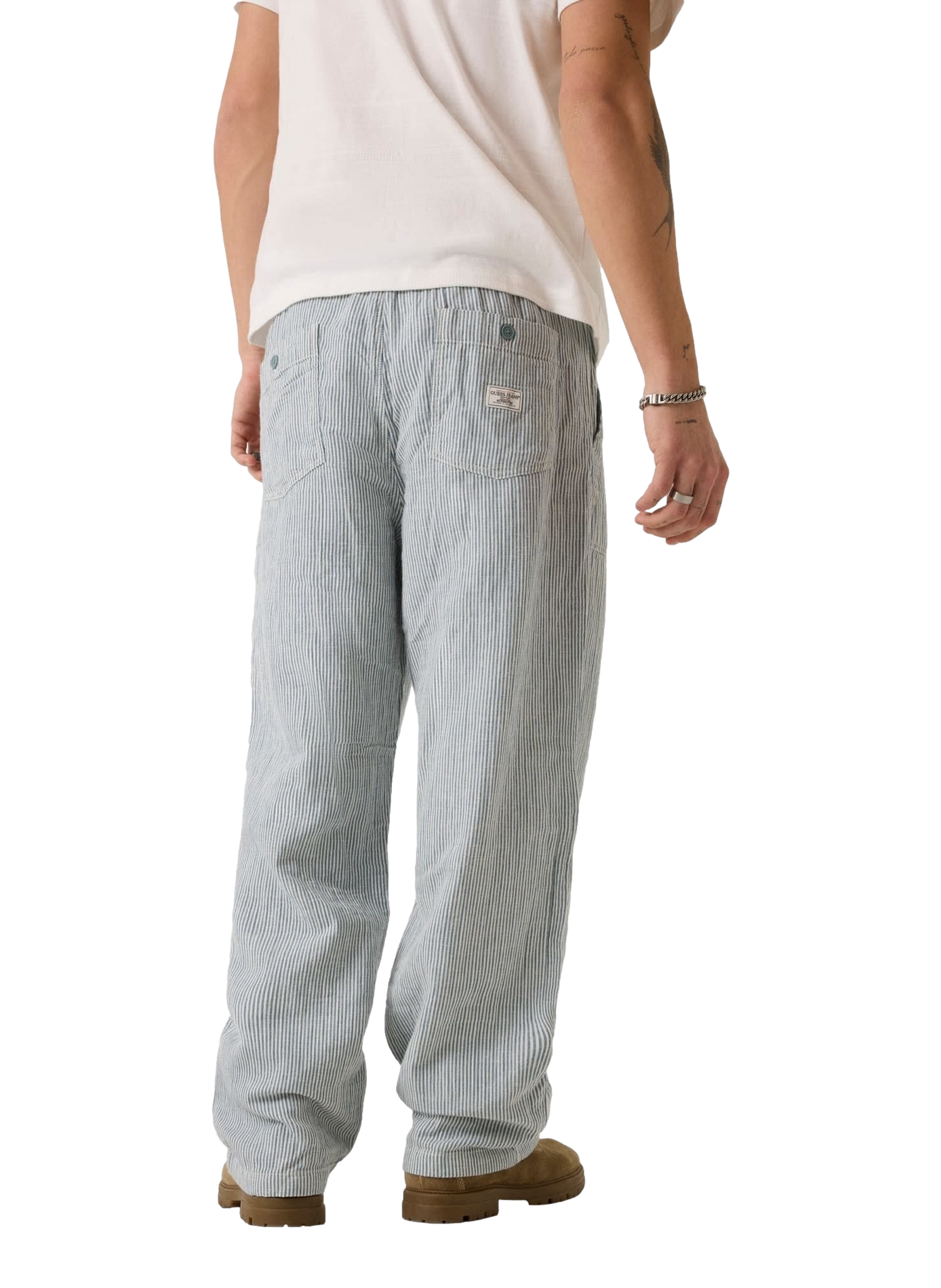 Striped cotton and linen trousers GUESS Beige