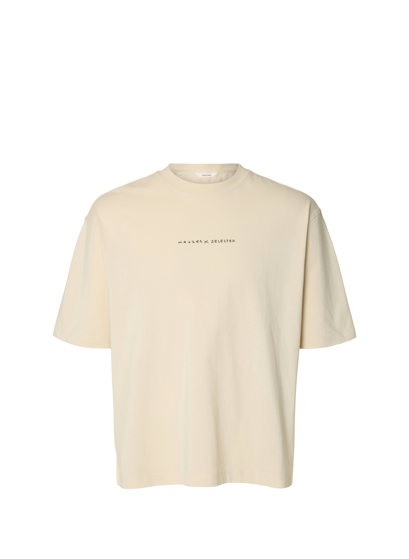 Short-sleeve printed cotton T-shirt  SELECTED Beige