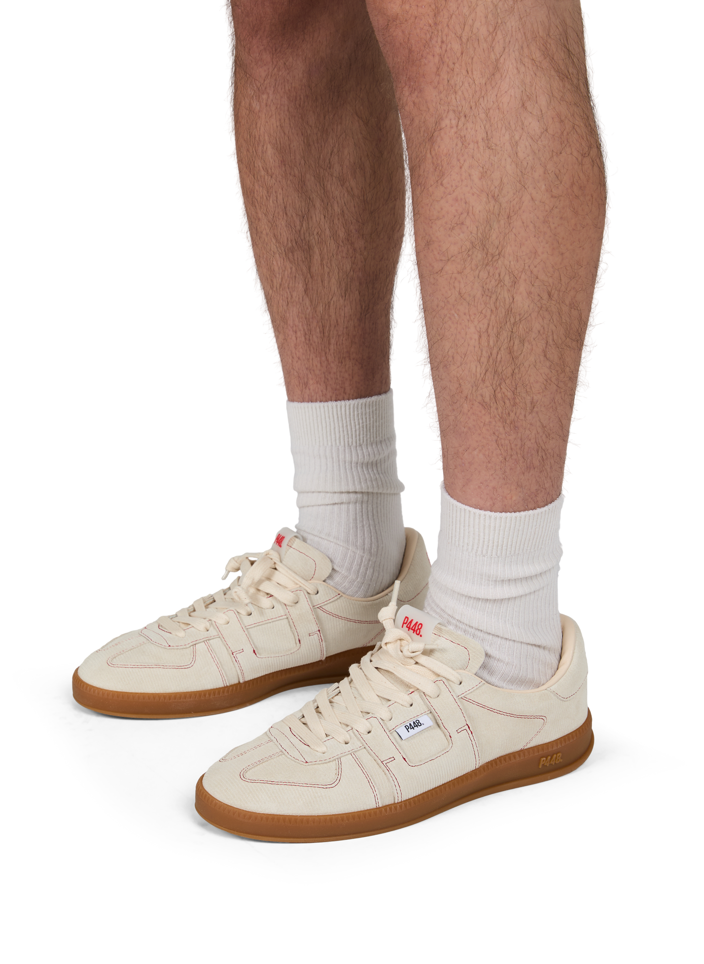 Samt-Rippstrick-Sneaker mit Steppnähten P448 Beige