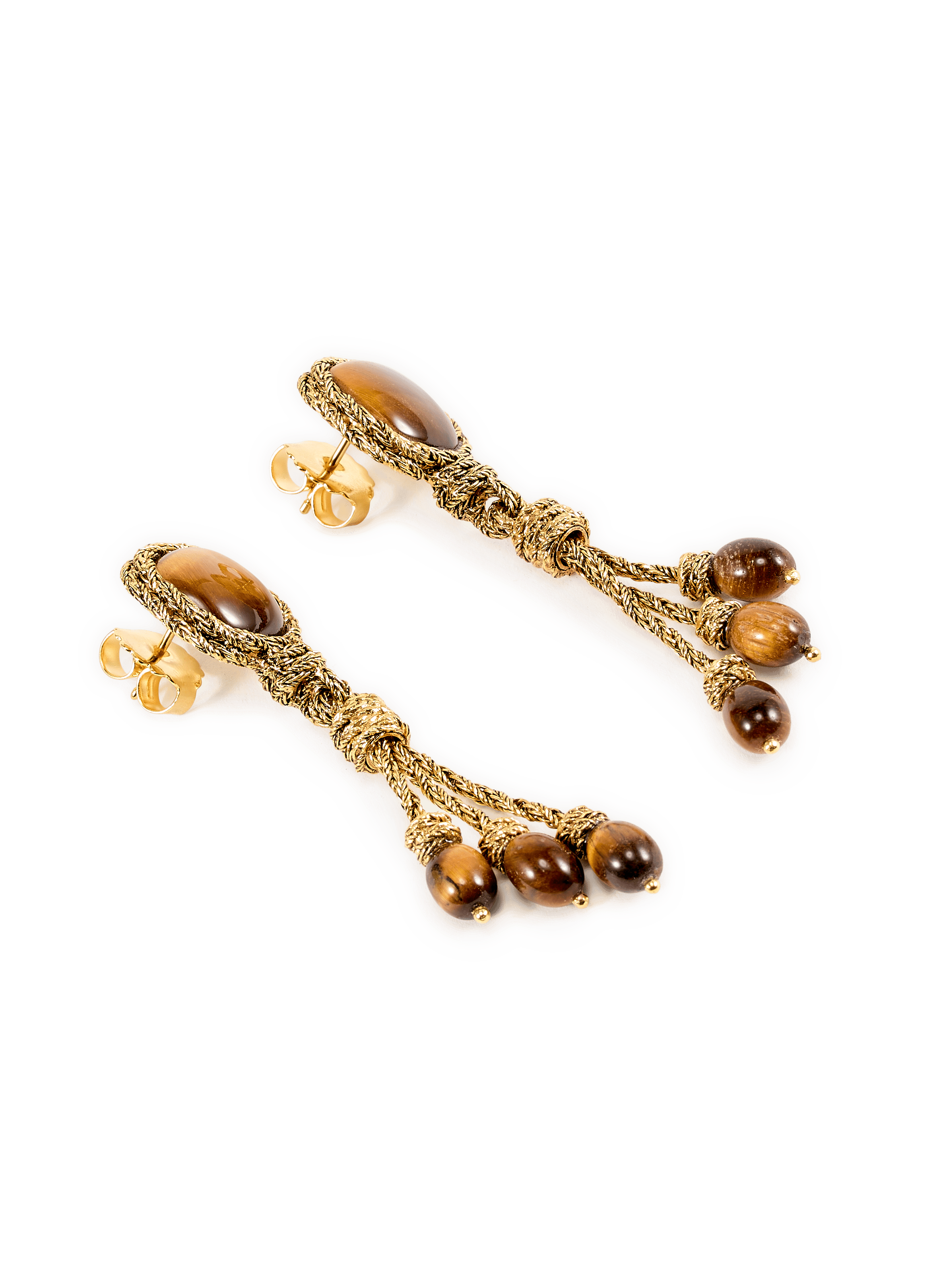Boucles d'oreille Miki oeil de tigre en laiton et plaqué or AURELIE BIDERMANN Doré