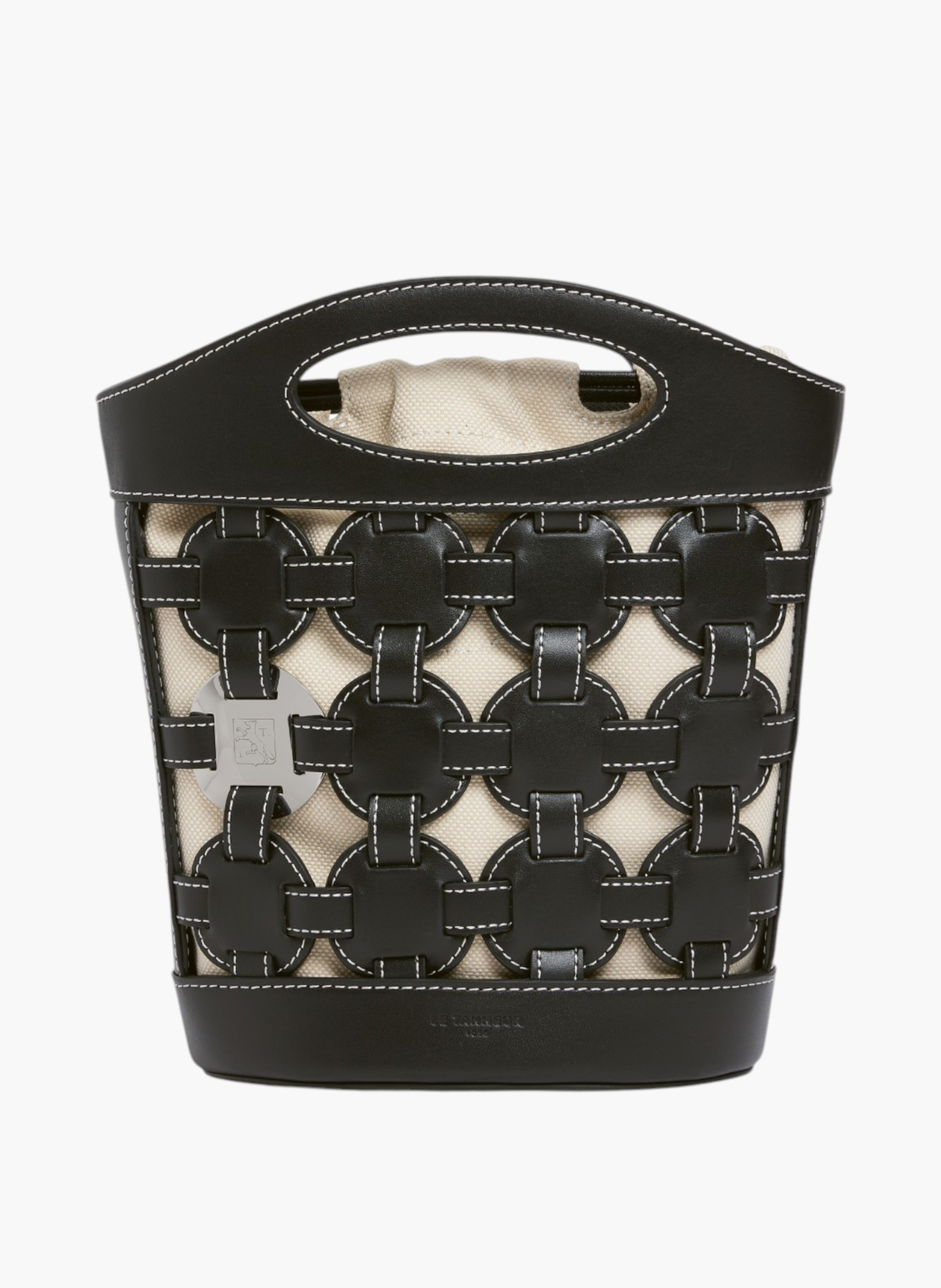 Petit sac seau le potier en toile coton et cuir lisse LE TANNEUR Noir