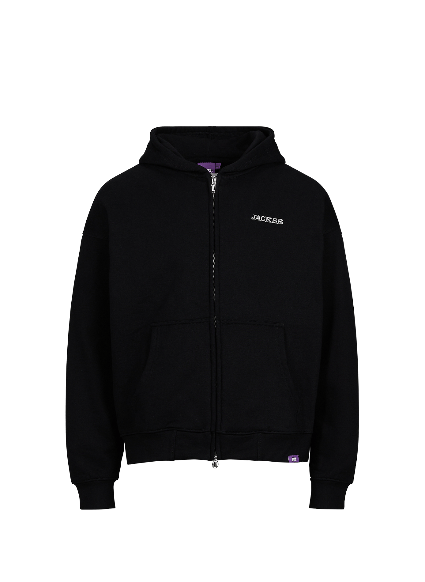 Embroidered cotton zip-up hoodie JACKER. Black