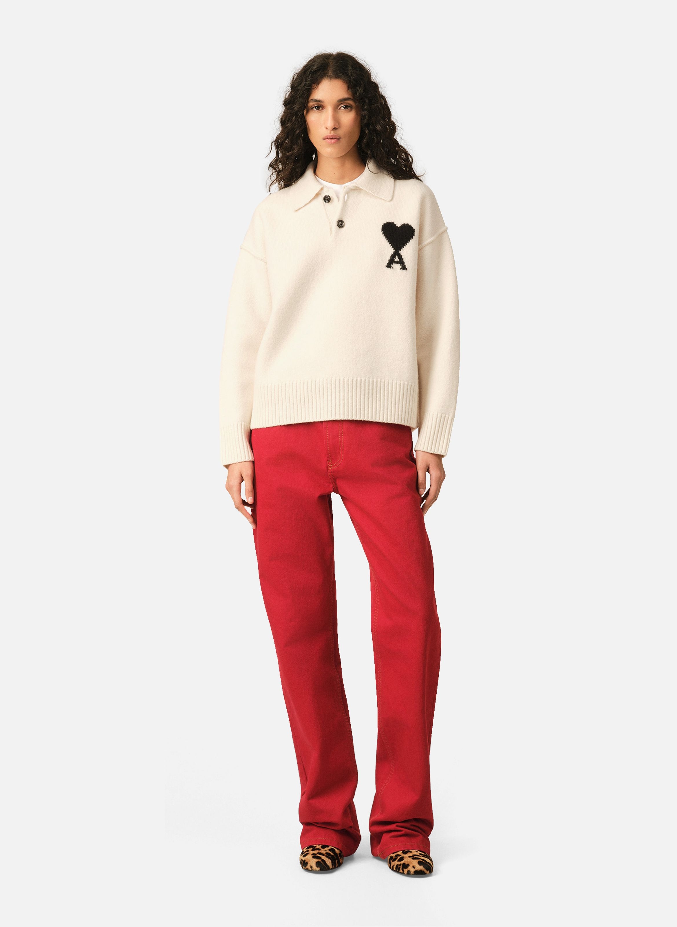 Polo ami de coeur en laine unisexe AMI PARIS Blanc