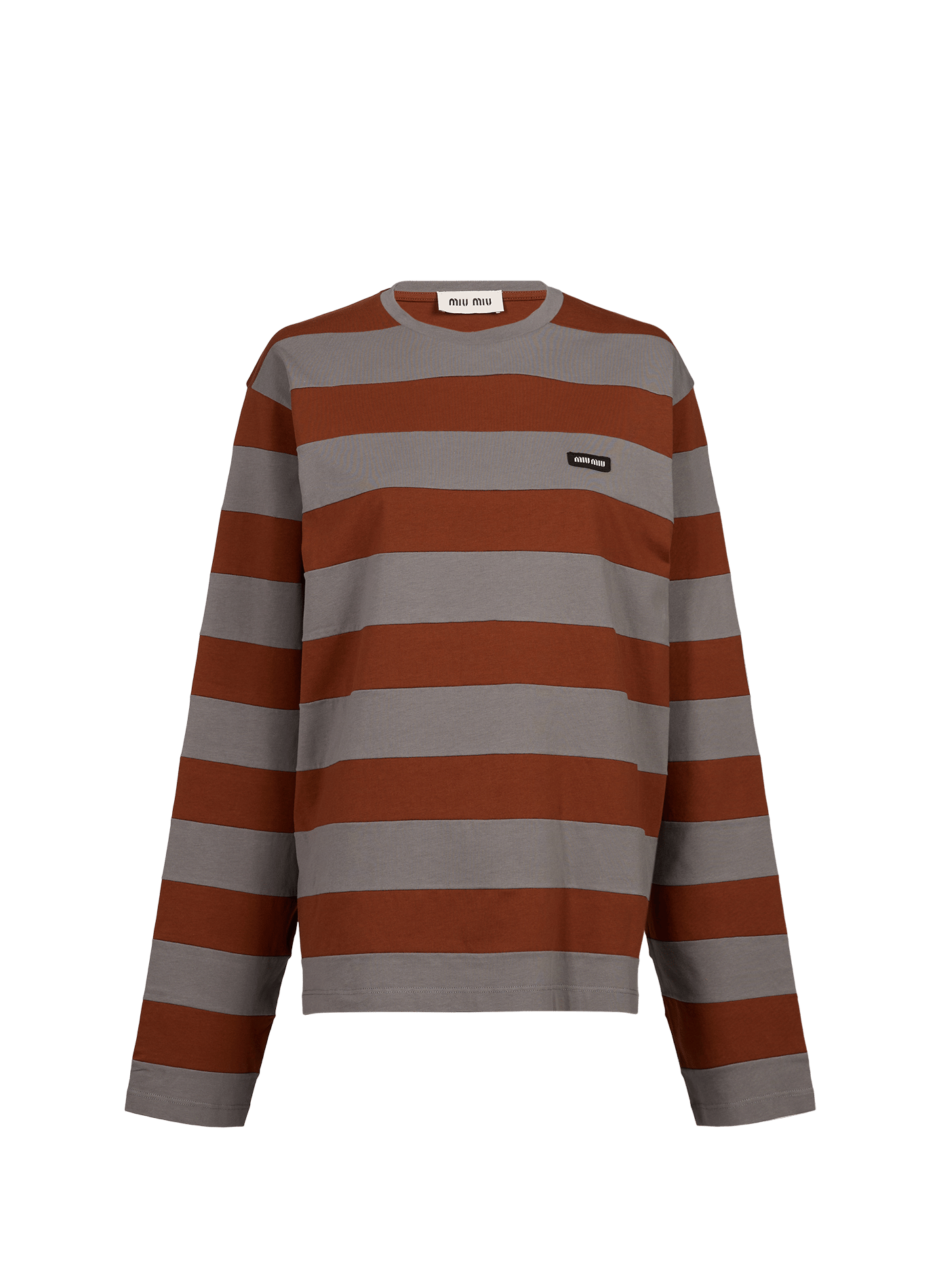 Camiseta a rayas de algodón MIU MIU Marrón