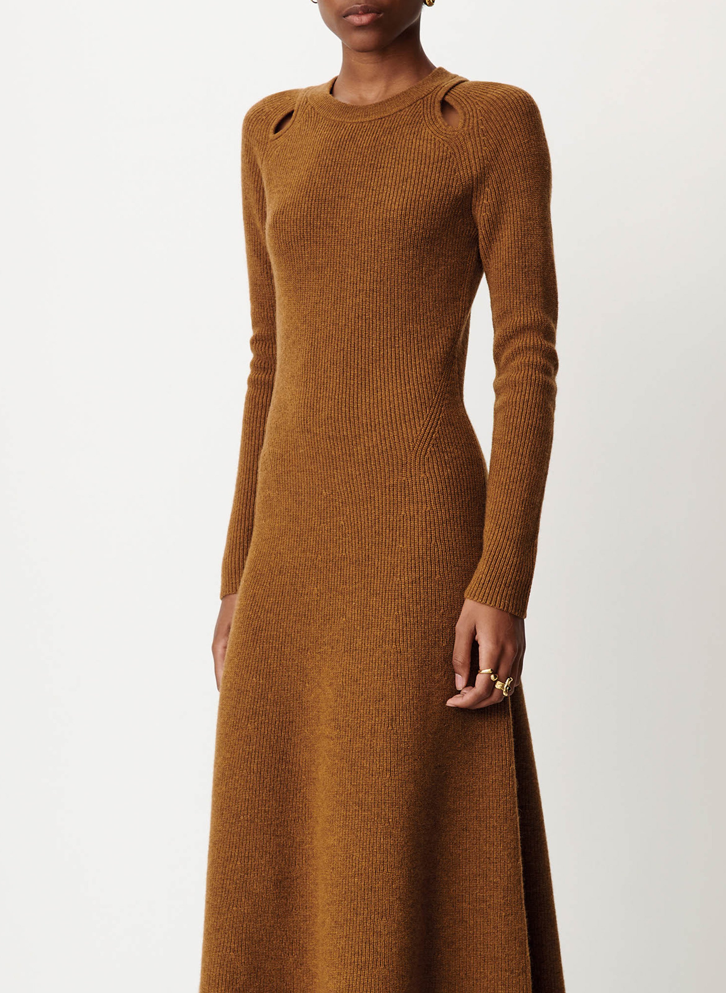 Robe longue évasée en laine mélangée yanza SESSUN Marron