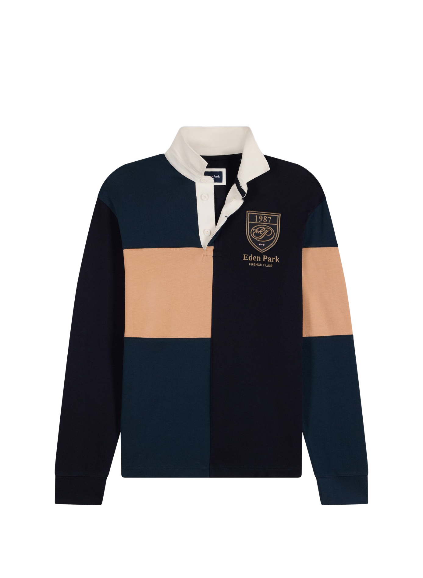 Straight-fit colour-block cotton polo shirt EDEN PARK Grey