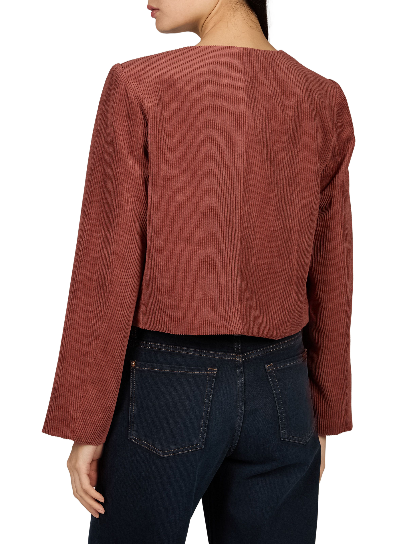Gerade geschnittene Jacke mit Rundhalsausschnitt aus Cord VILA Beige