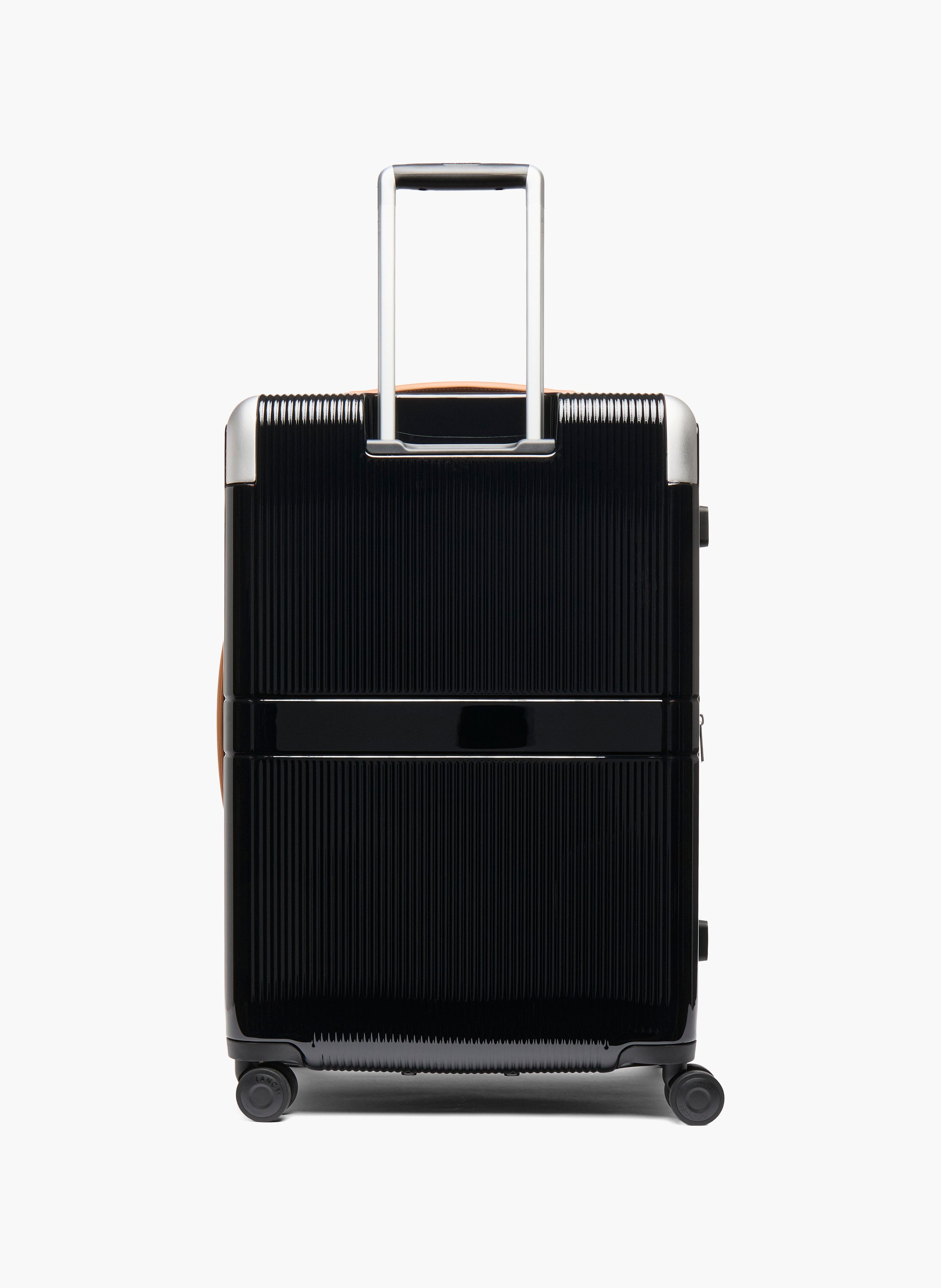 Harde middelgrote trolley met 4 wielen, van gerecycled polycarbonaat, met leren details. LANCEL Zwart