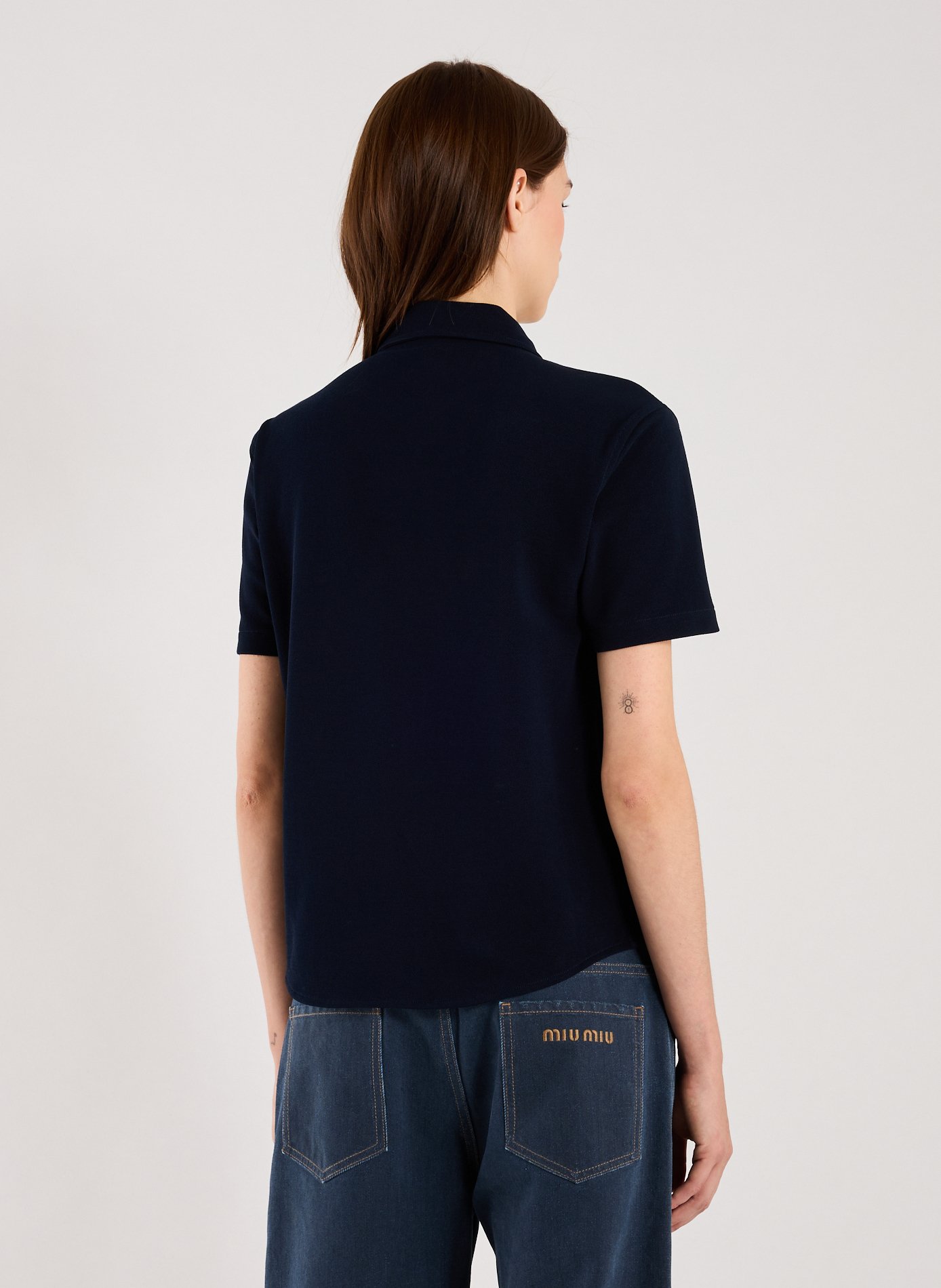 Top à logo en coton MIU MIU Bleu