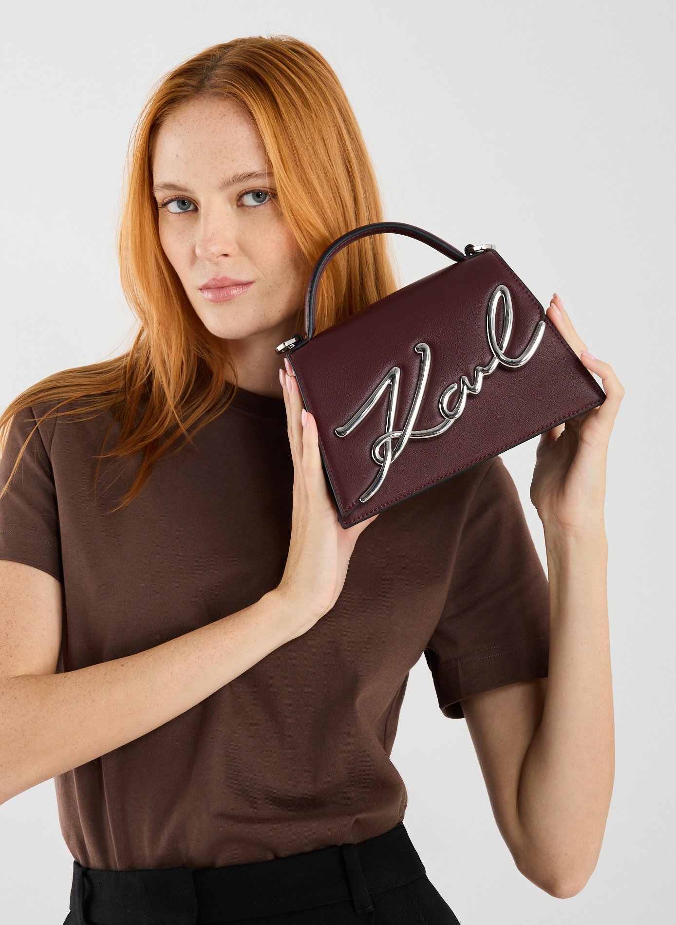 Sac à bandoulière K signature en cuir KARL LAGERFELD Rouge