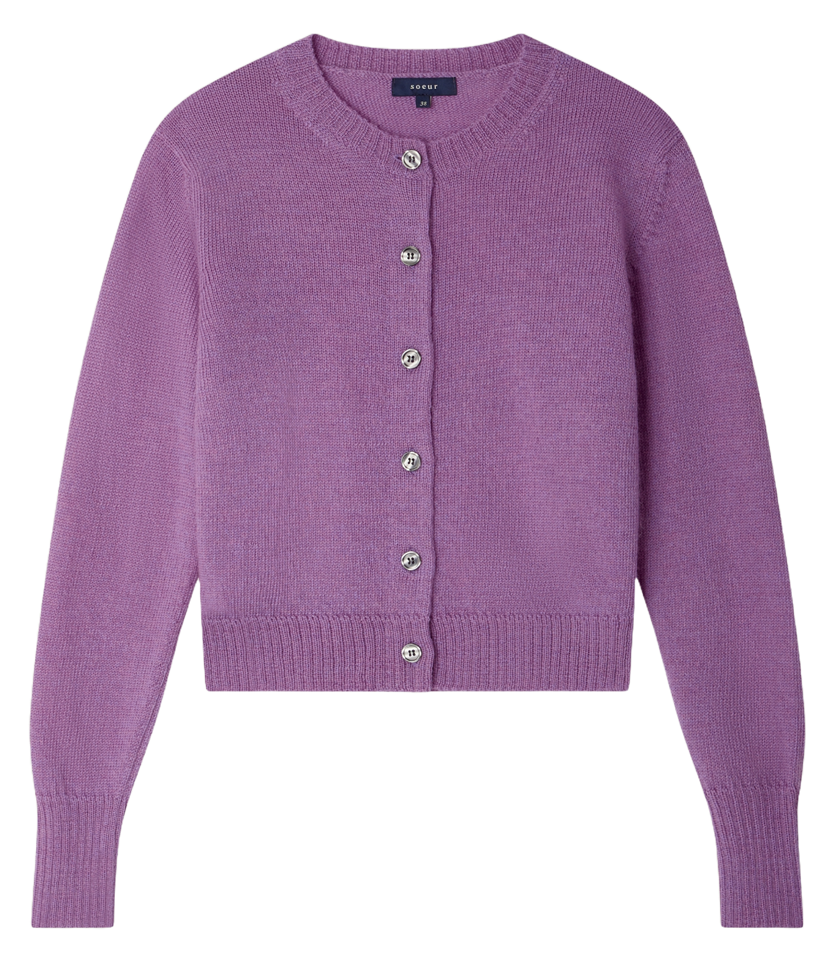 Gilet droit col rond en laine mérinos et alpaga griffith SOEUR Violet