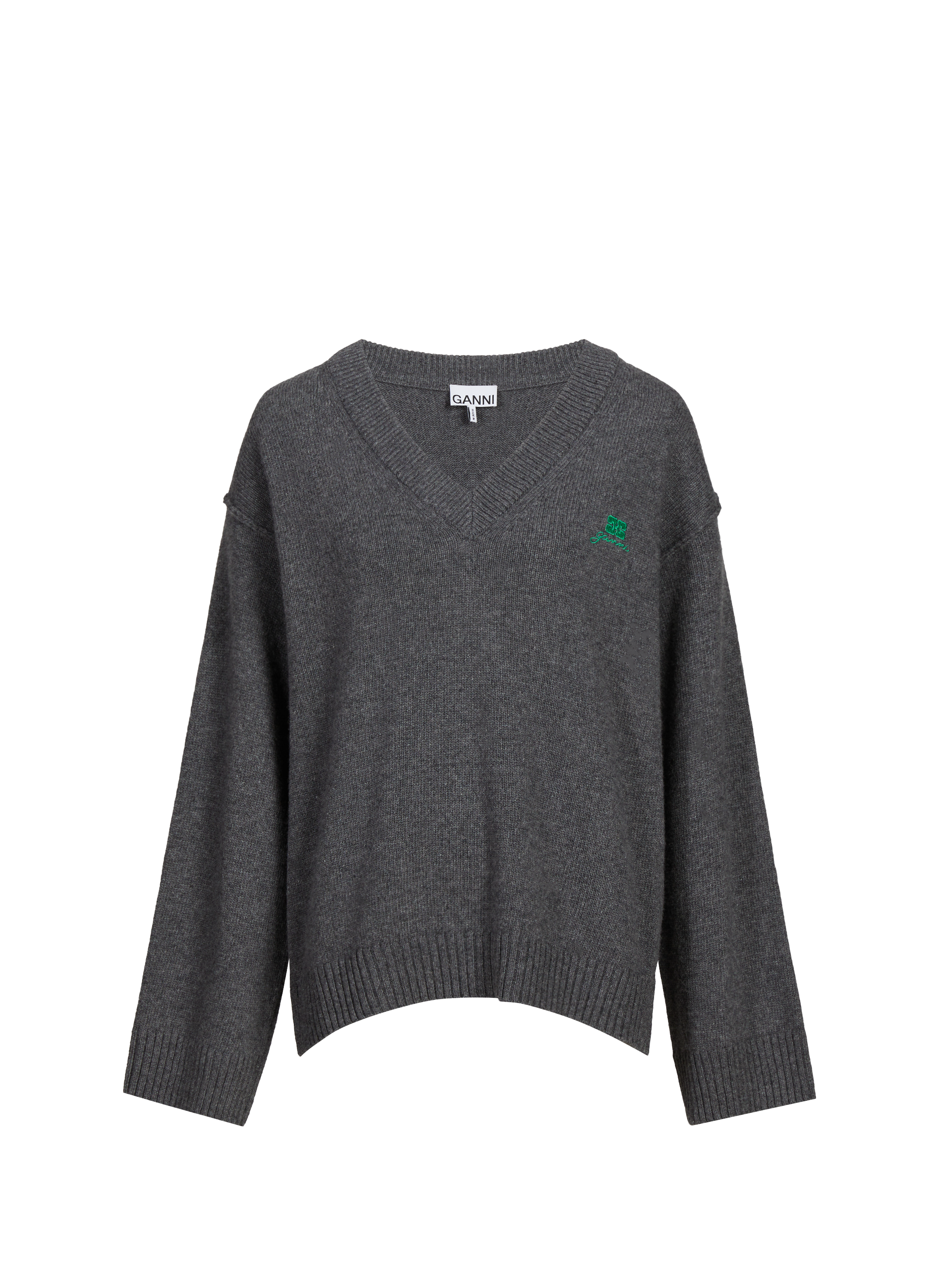 GANNI Pull col V en laine mélangée Gris