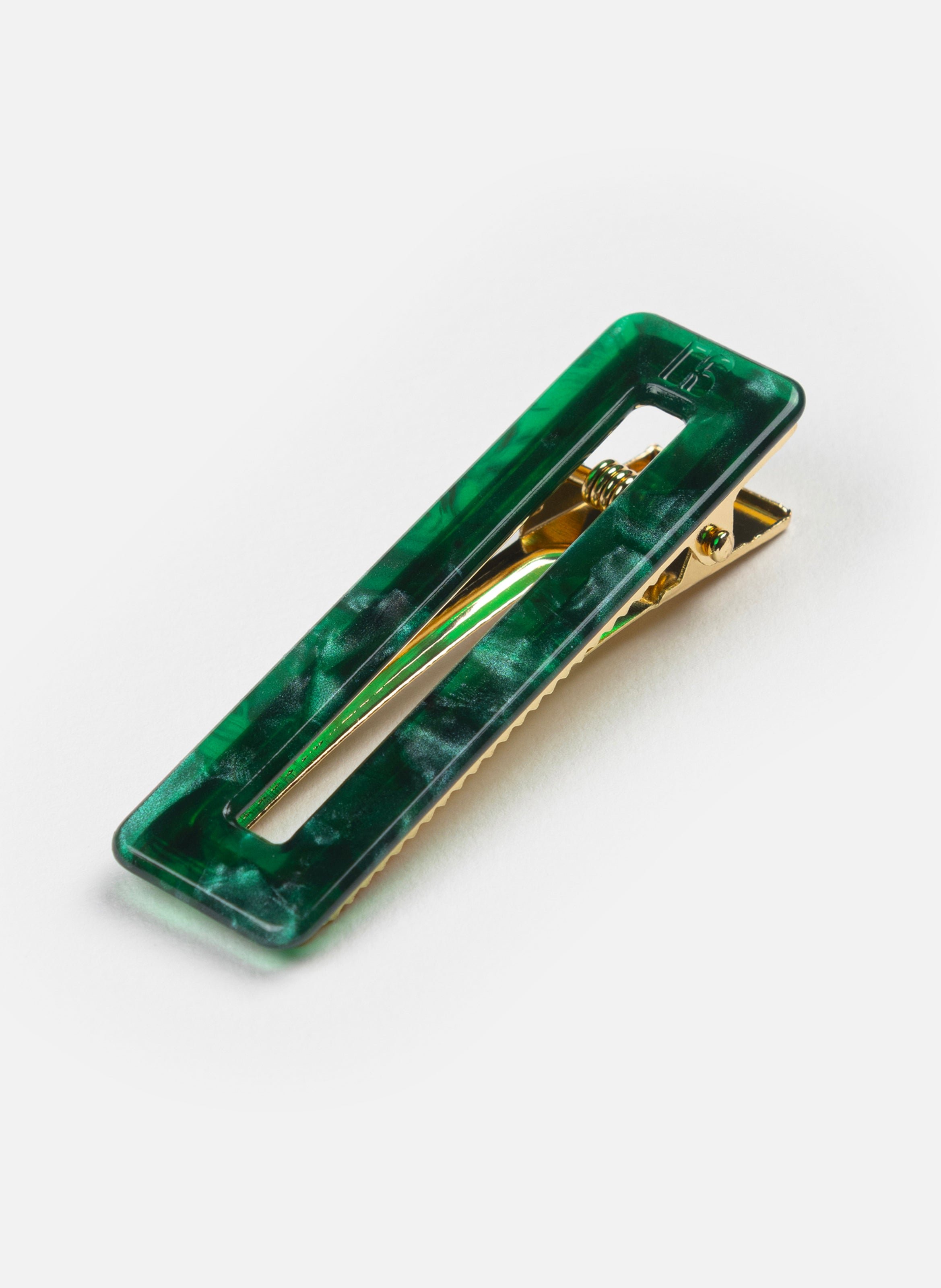 Barrette à cheveux rectangle en acétate de cellulose et acier inoxydable KURAGE GINZA Vert