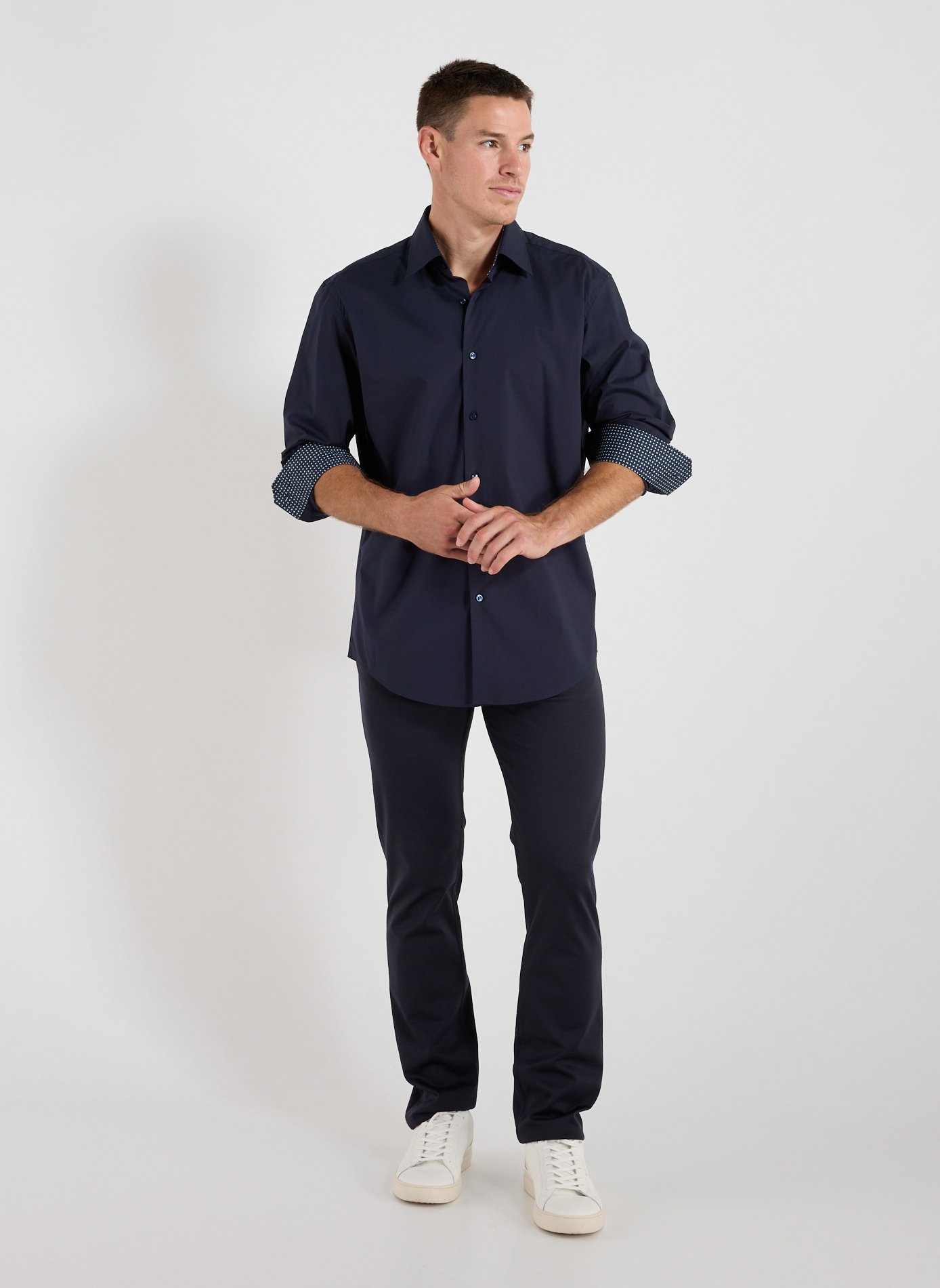 Chemise droite en coton mélangé BOSS Bleu