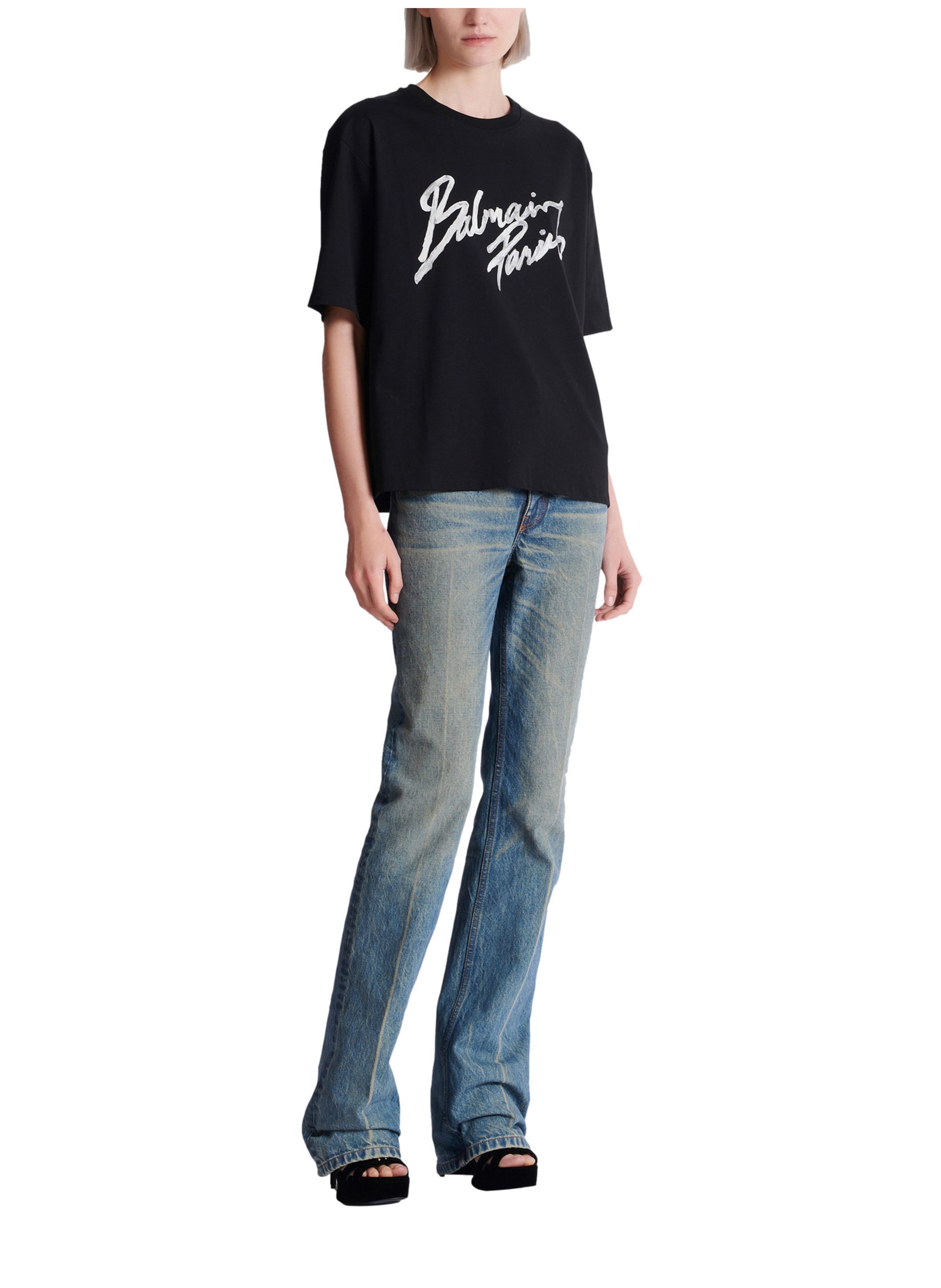 T-shirt décontracté avec imprimé balmain paris brush BALMAIN Noir