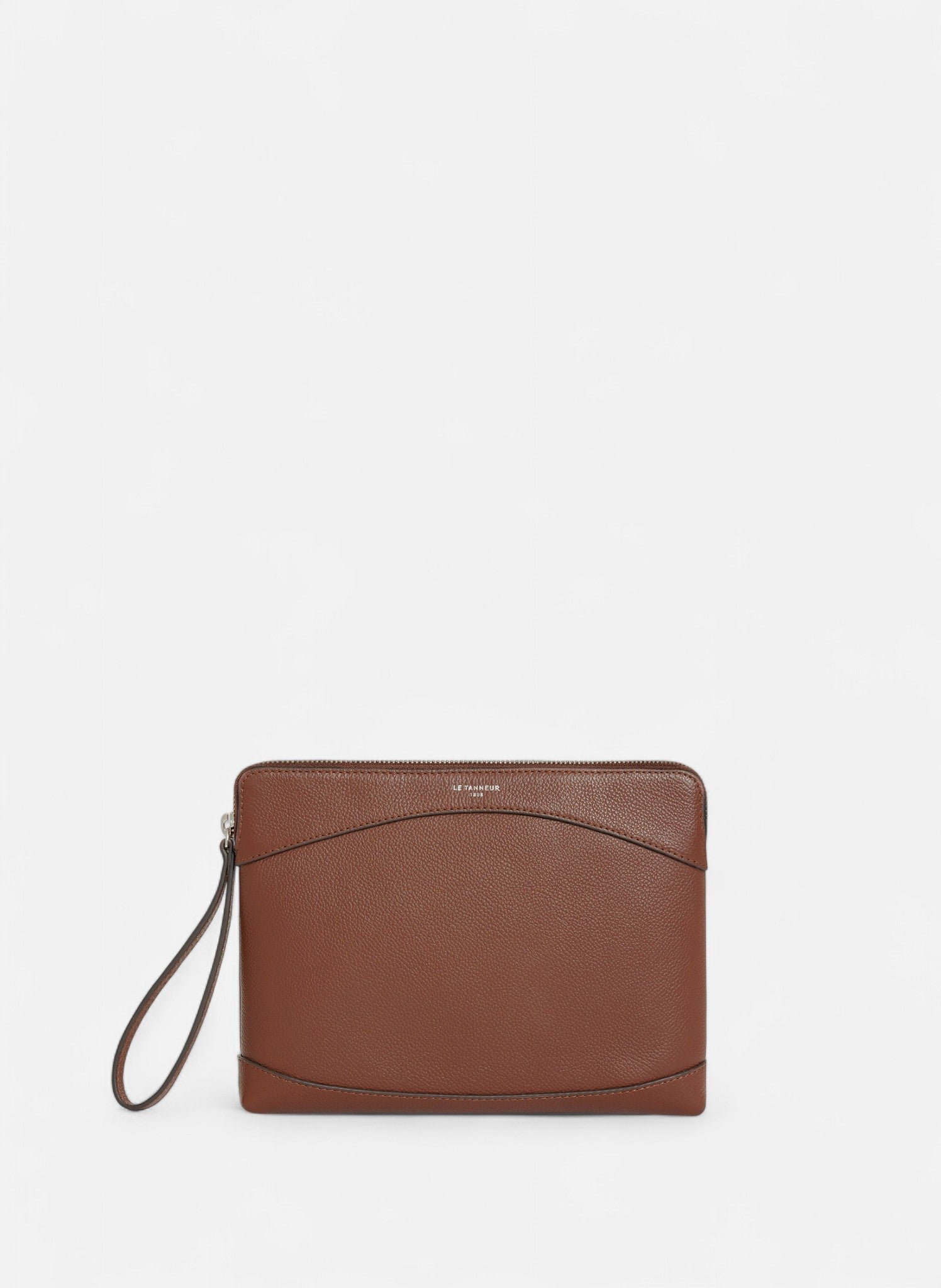 LE TANNEUR Pochette zippée en cuir grainé Marron