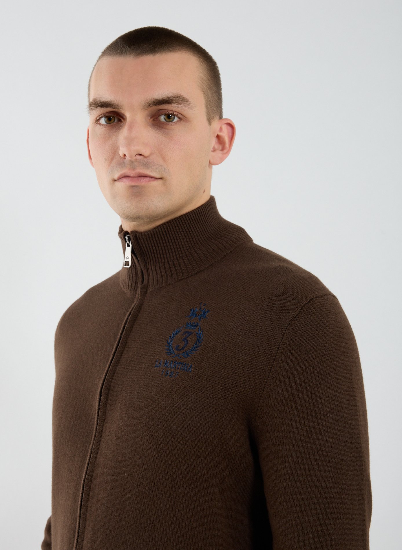 Pull à glissière en coton et laine LA MARTINA Marron