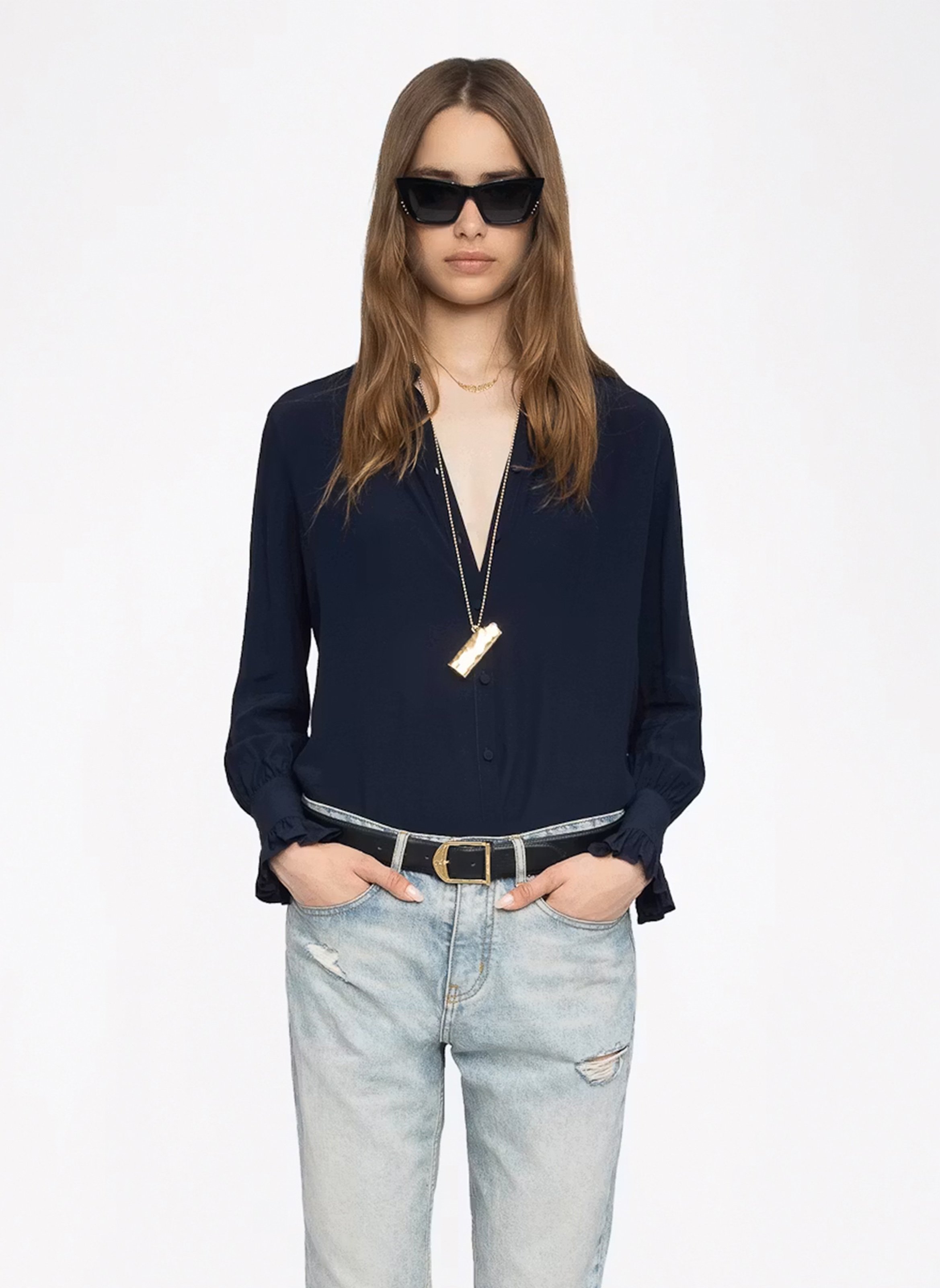 Blouse col v thely ZADIG&VOLTAIRE Bleu