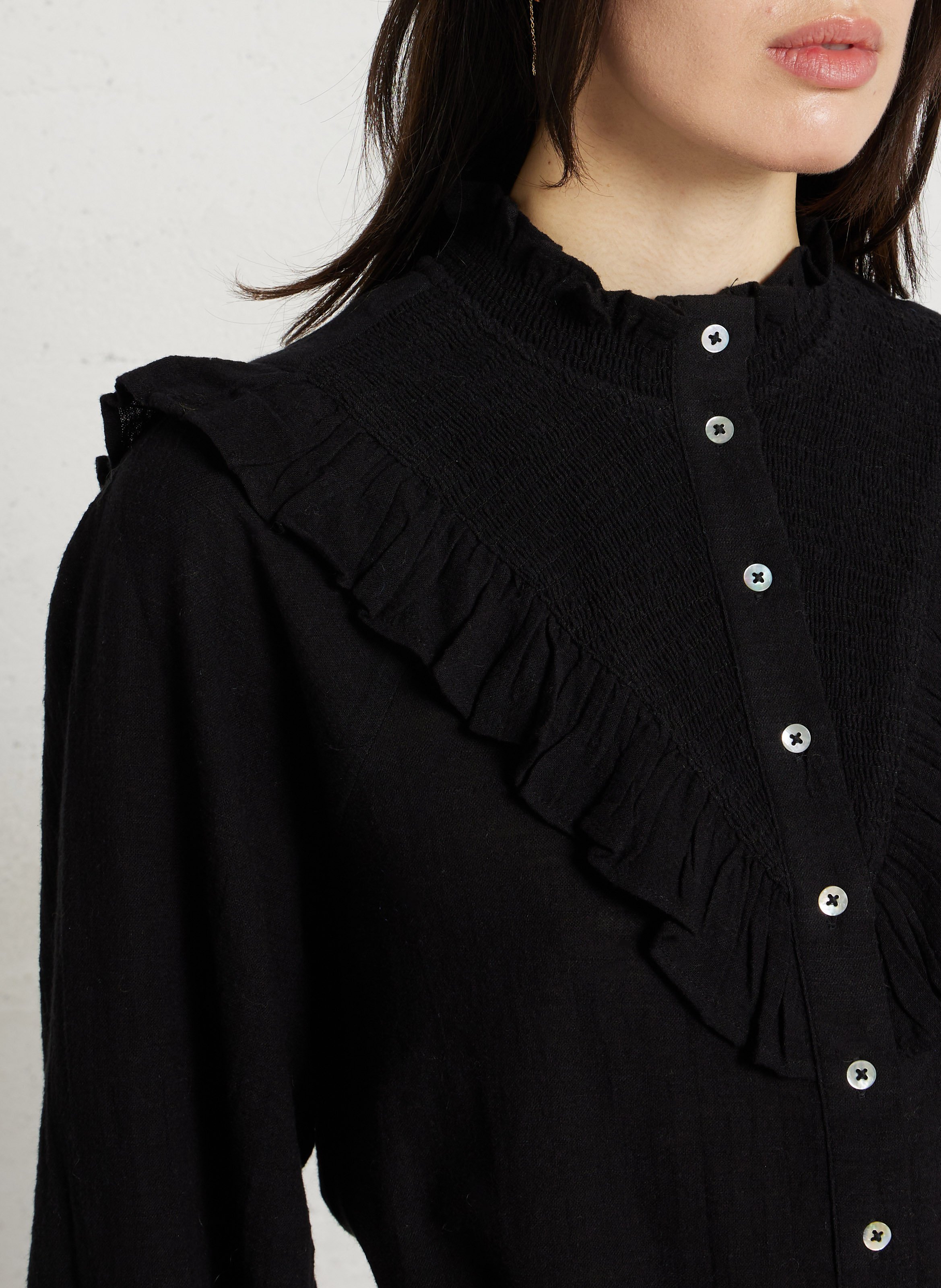 Chemisier droit boutonné à volants Diva MAISON 123 Noir