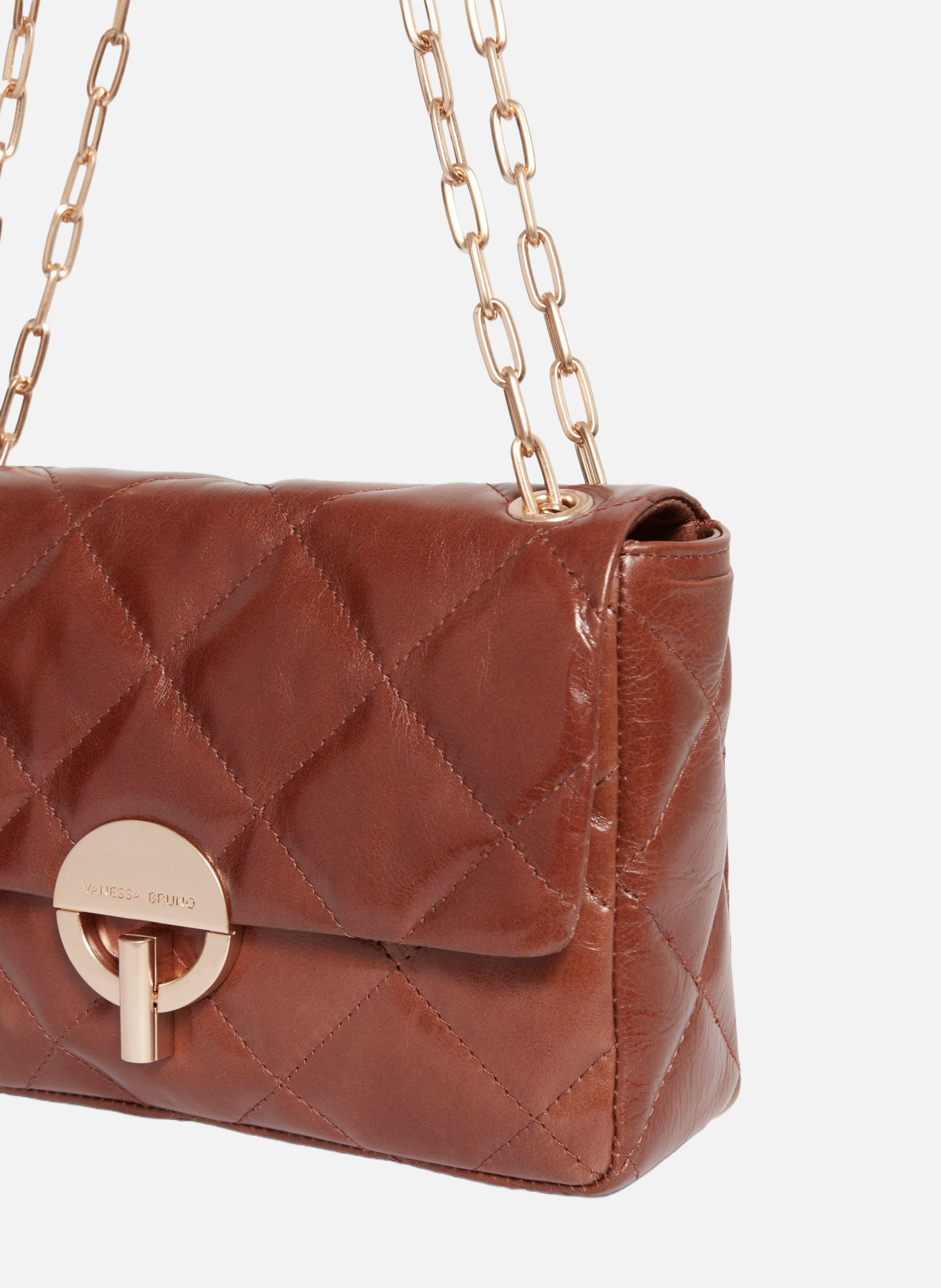 Grand sac moon en cuir Marron