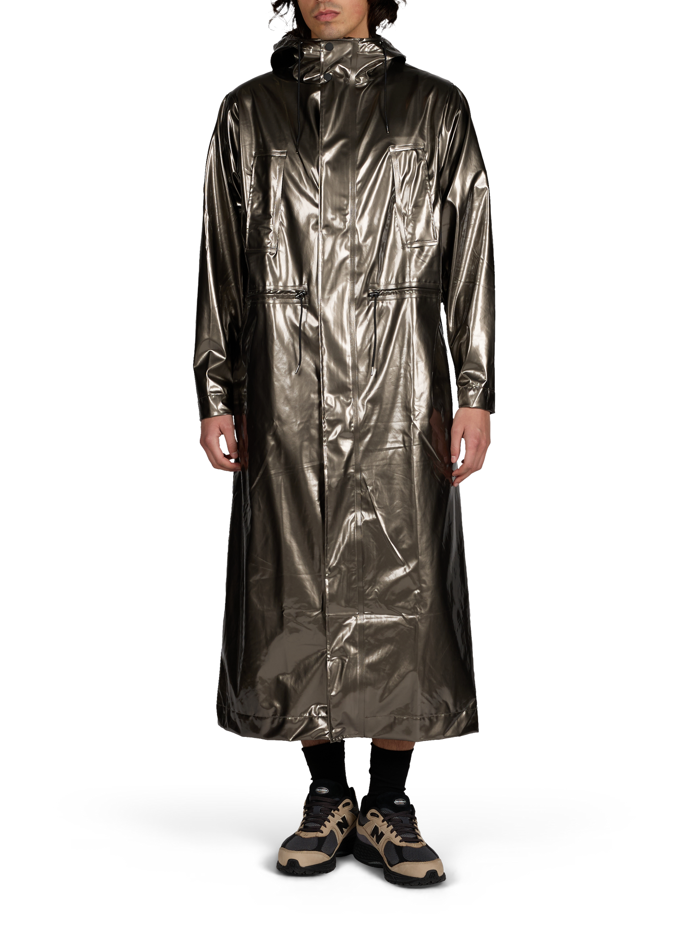 Veste de pluie longue à capuche RAINS Argent