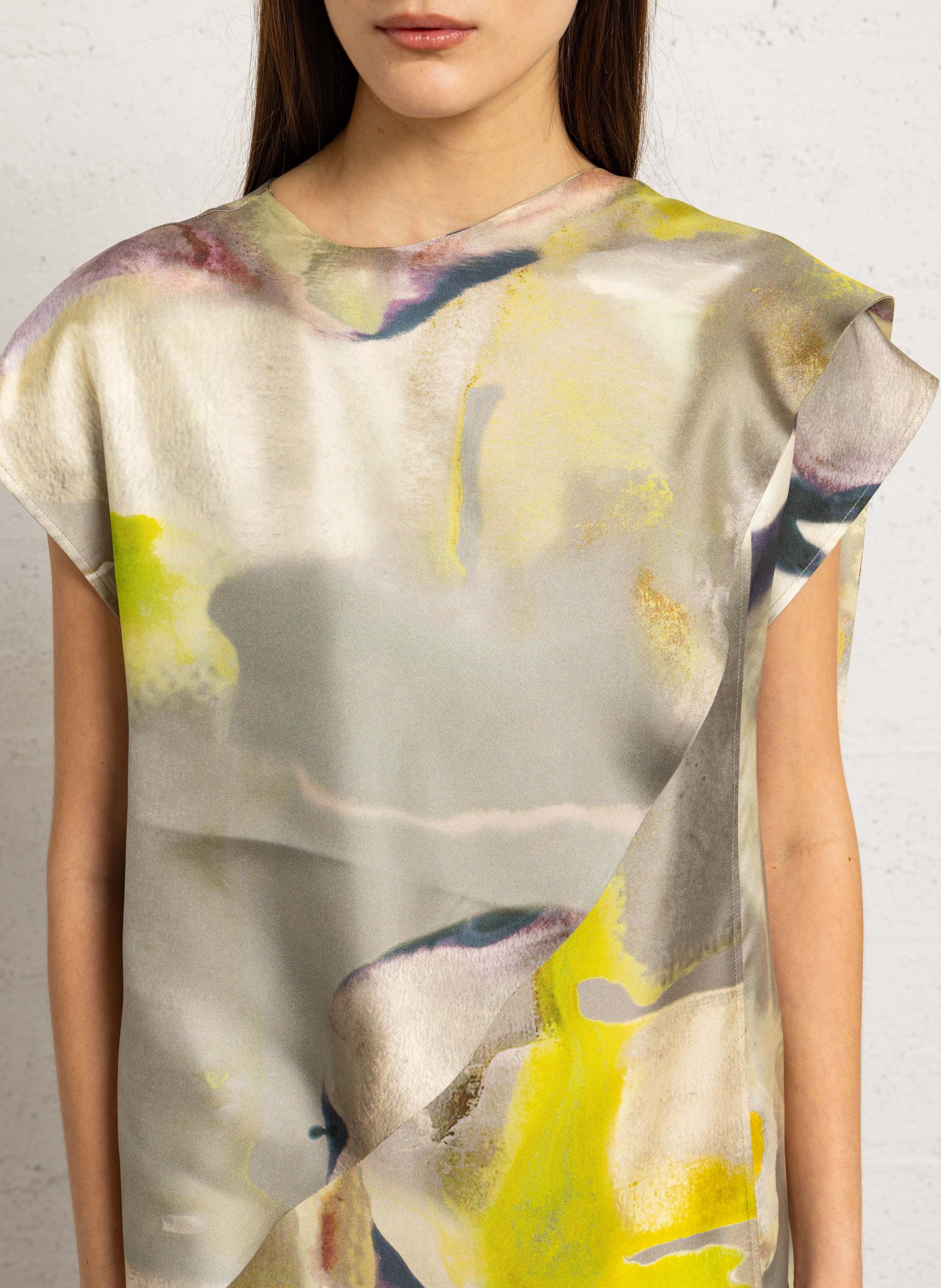 Robe midi imprimée à foulard en soie iberis SOEUR Jaune