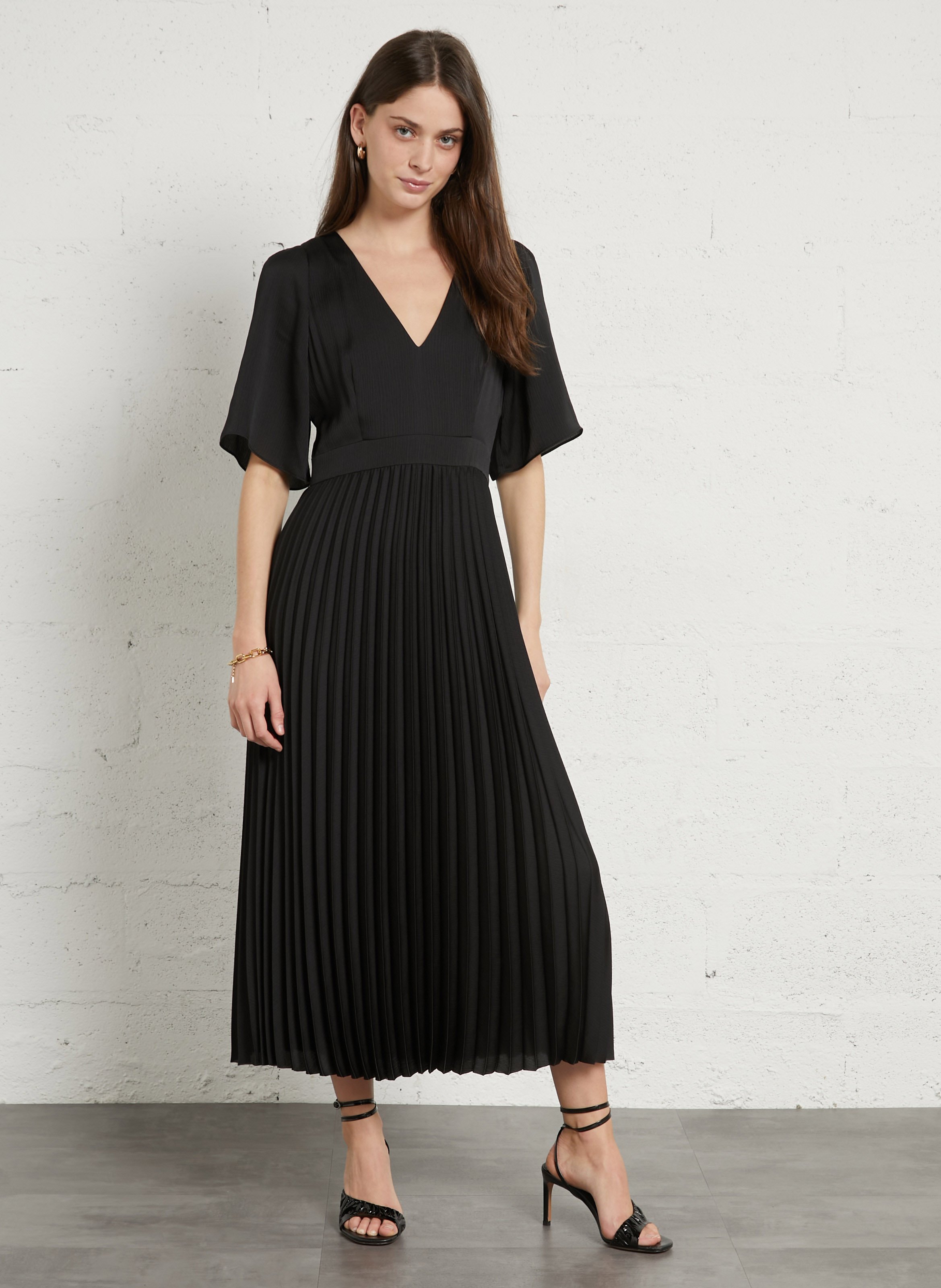 Robe longue col v plissée billie MAISON 123 Noir