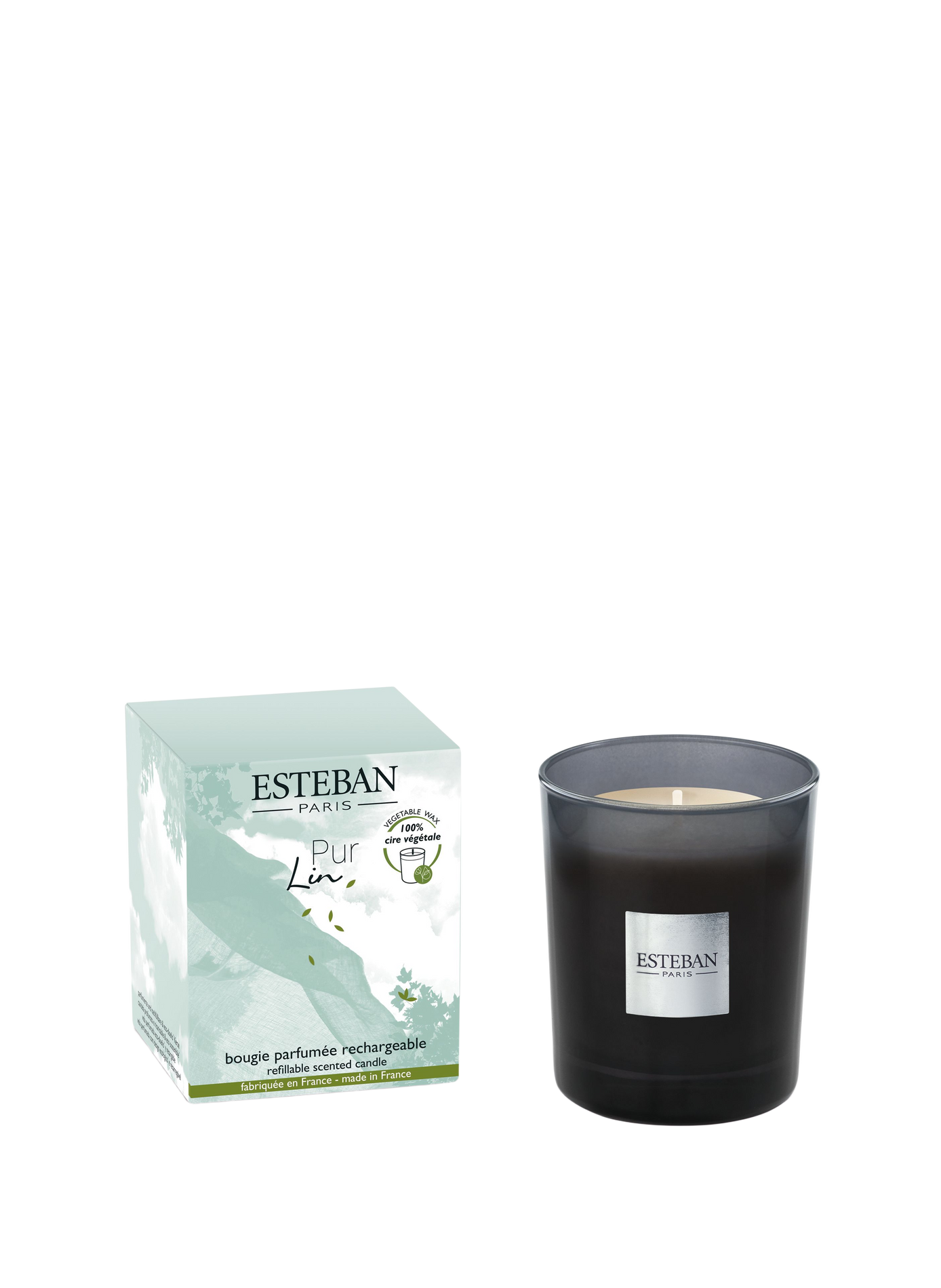 Bougie parfumée rechargeable Pur Lin 180 g ESTEBAN Bleu