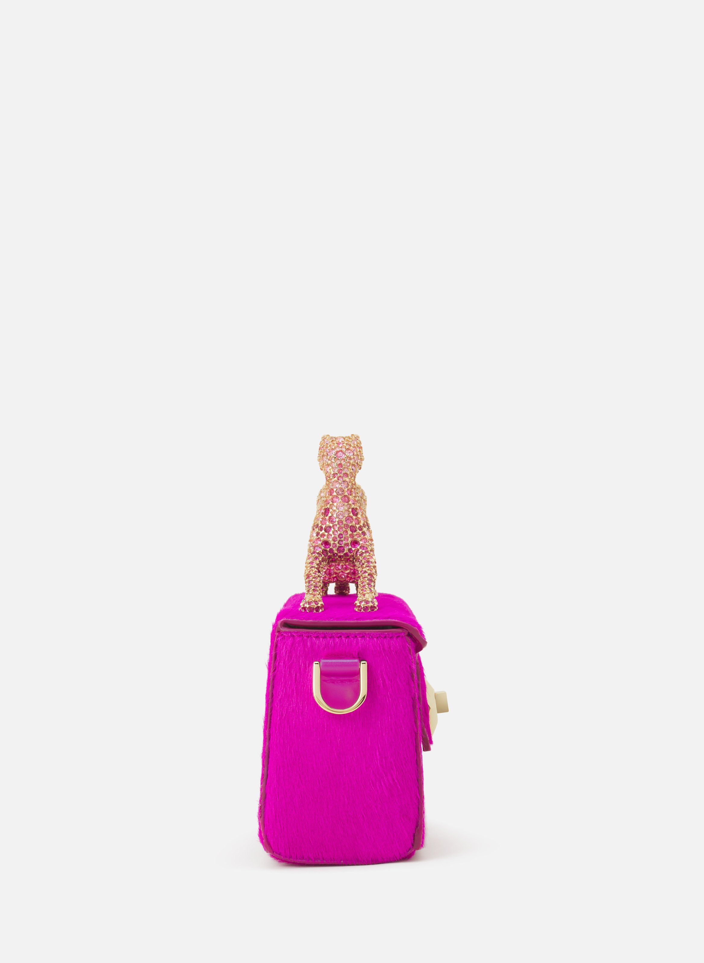 Sac pencil cat nano en pony et strass LANVIN Rose
