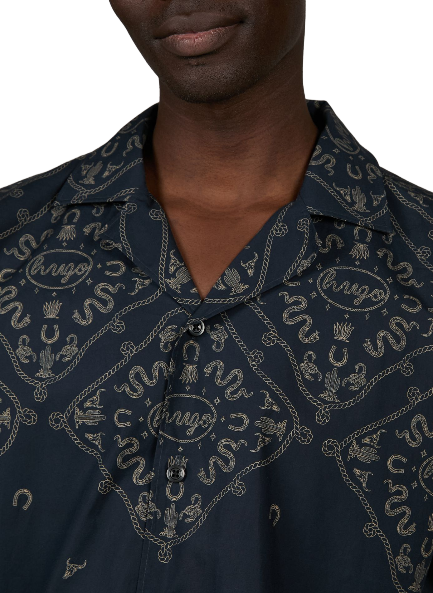 Chemise rayée coupe courte en coton HUGO BLUE Bleu