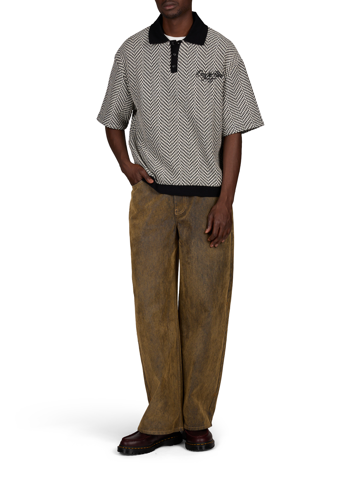 Straight embroidered shirt in blended cotton ONLY THE BLIND Black