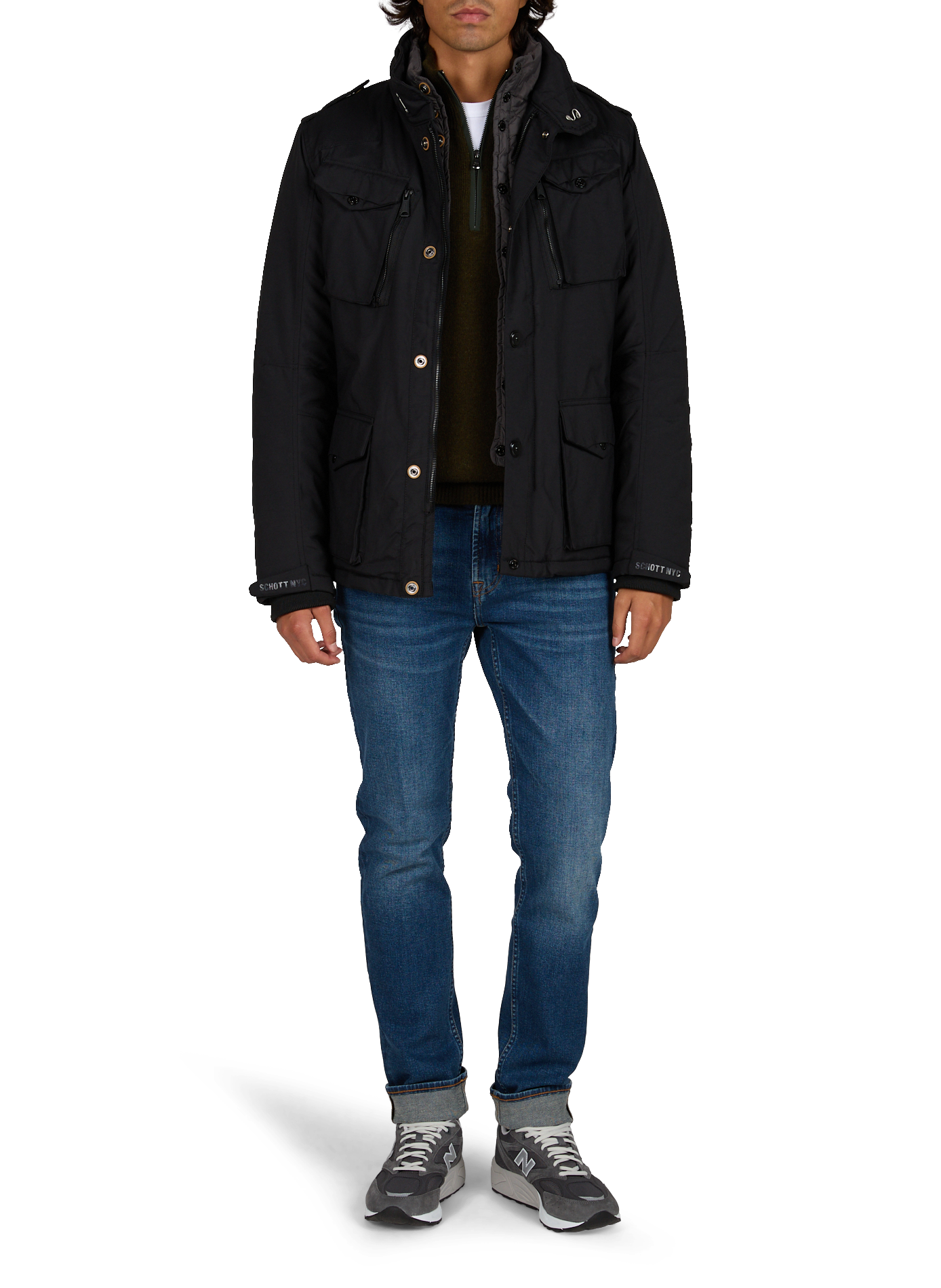 Blouson droit col montant zippé SCHOTT Noir