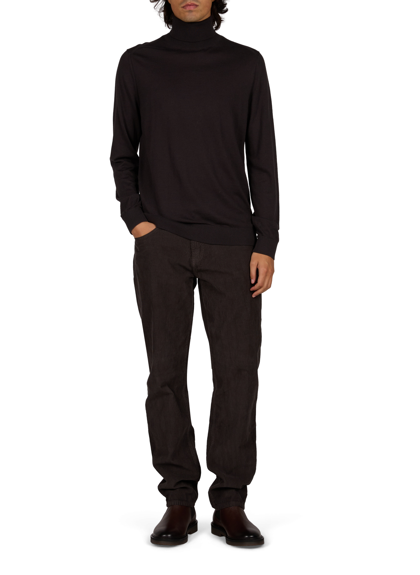 Pull col roulé uni en maille ARMANI EXCHANGE Marron