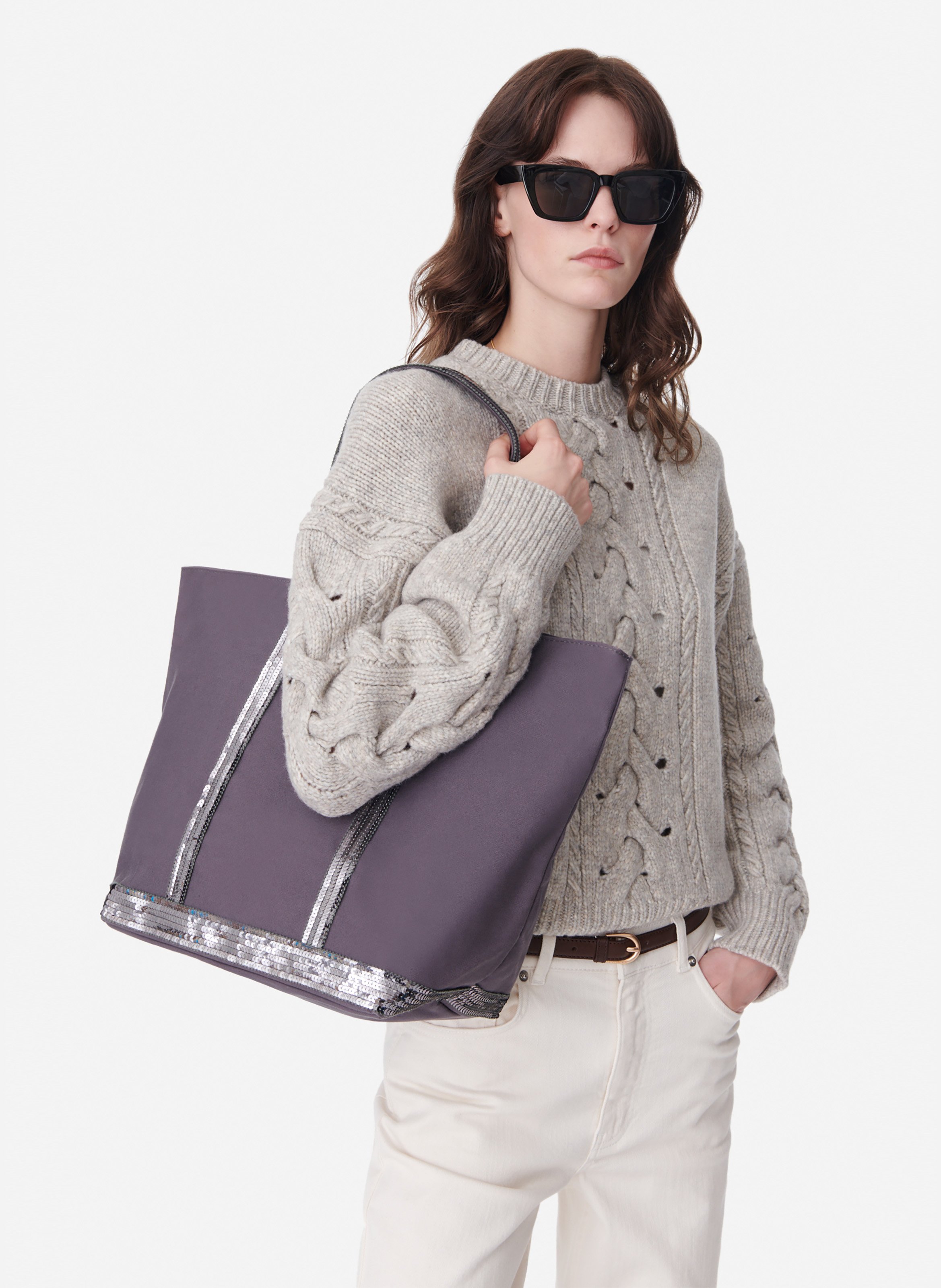 Cabas l zippé en toile VANESSA BRUNO Gris