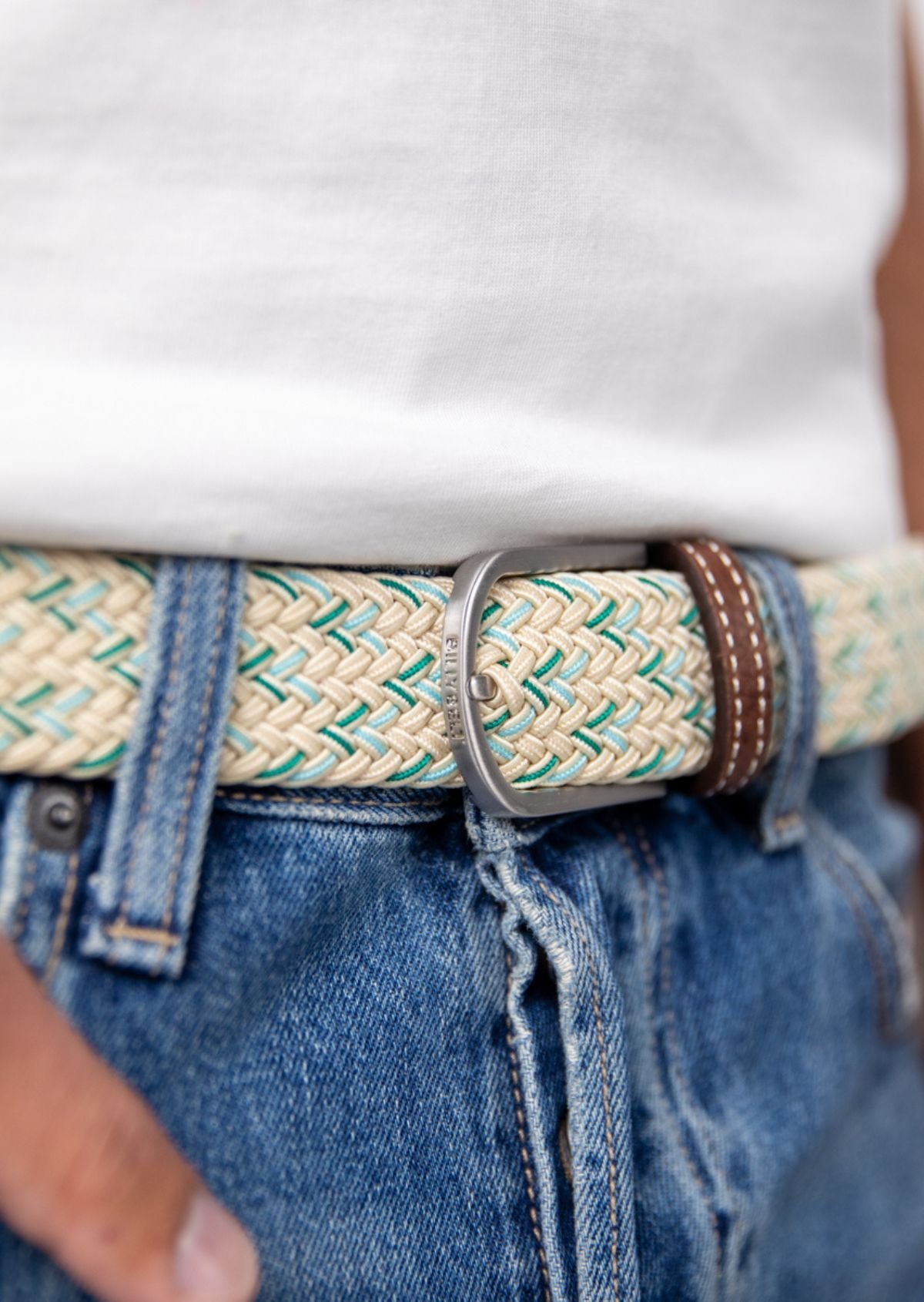 Ceinture tressée élastique multicolore BILLYBELT Beige