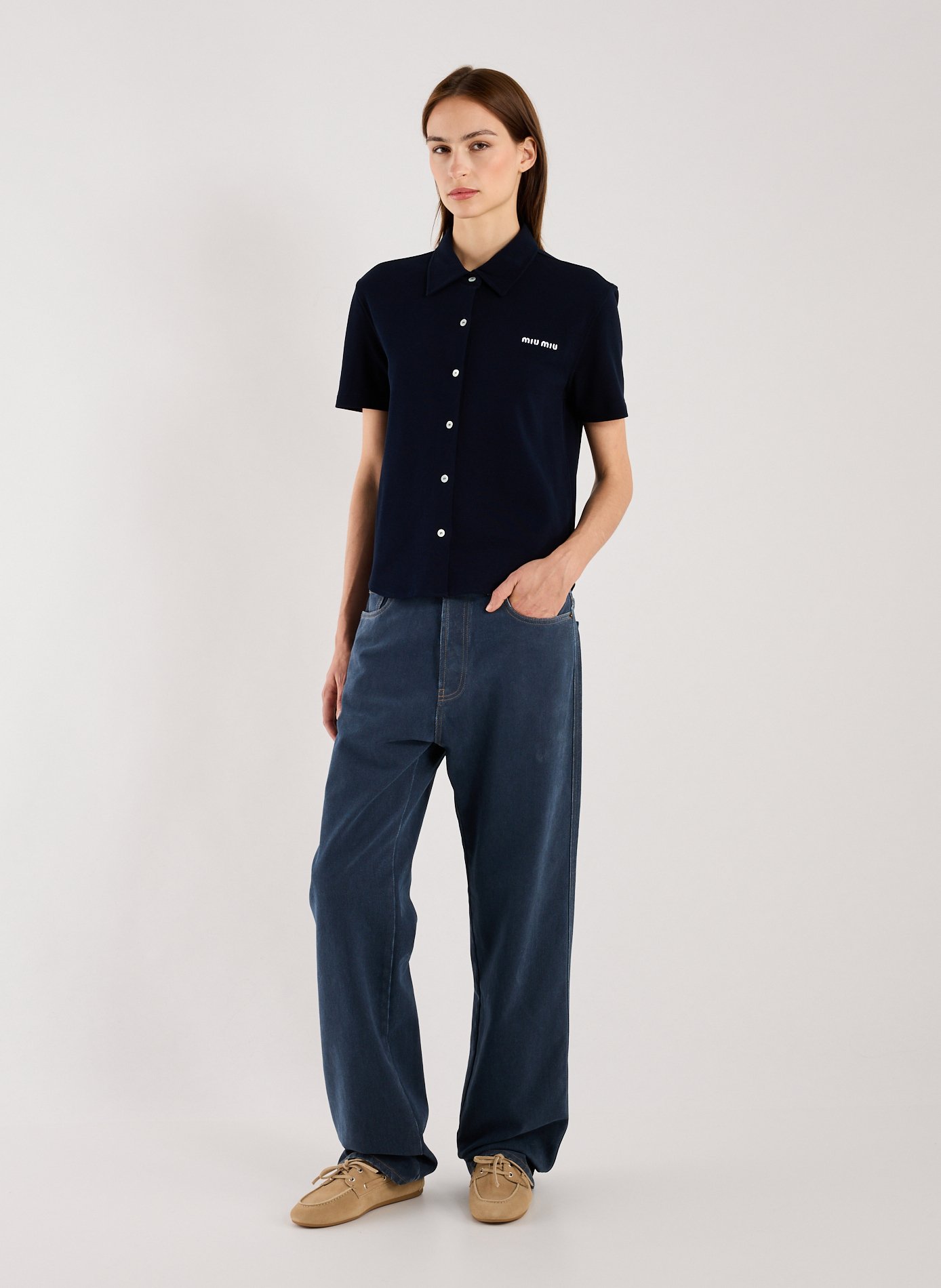 Top à logo en coton MIU MIU Bleu