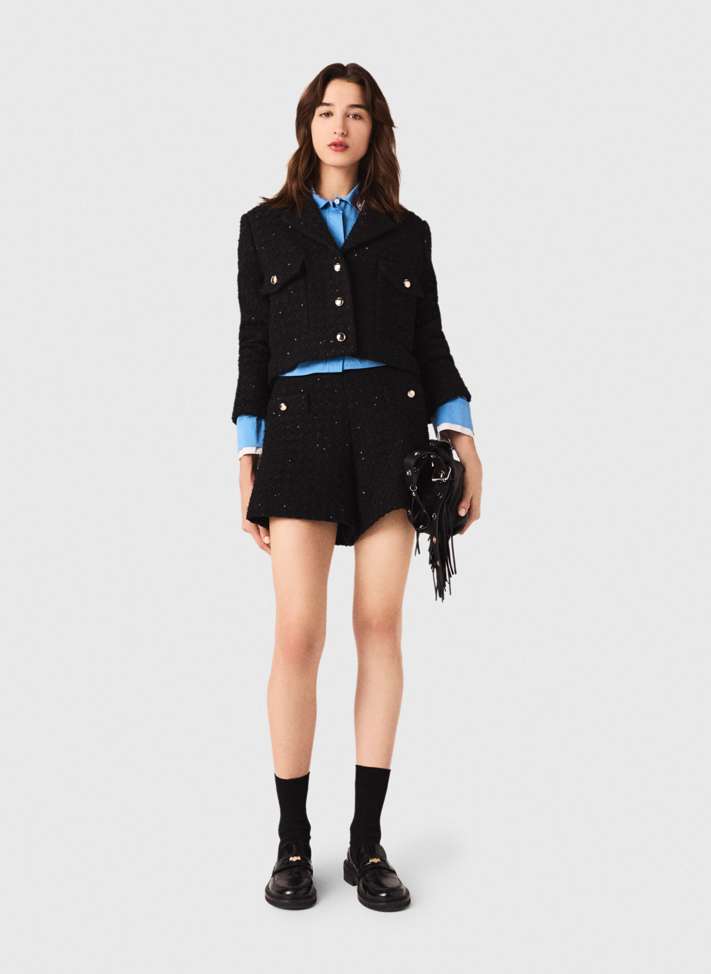 Veste courte tailleur en tweed MAJE Noir