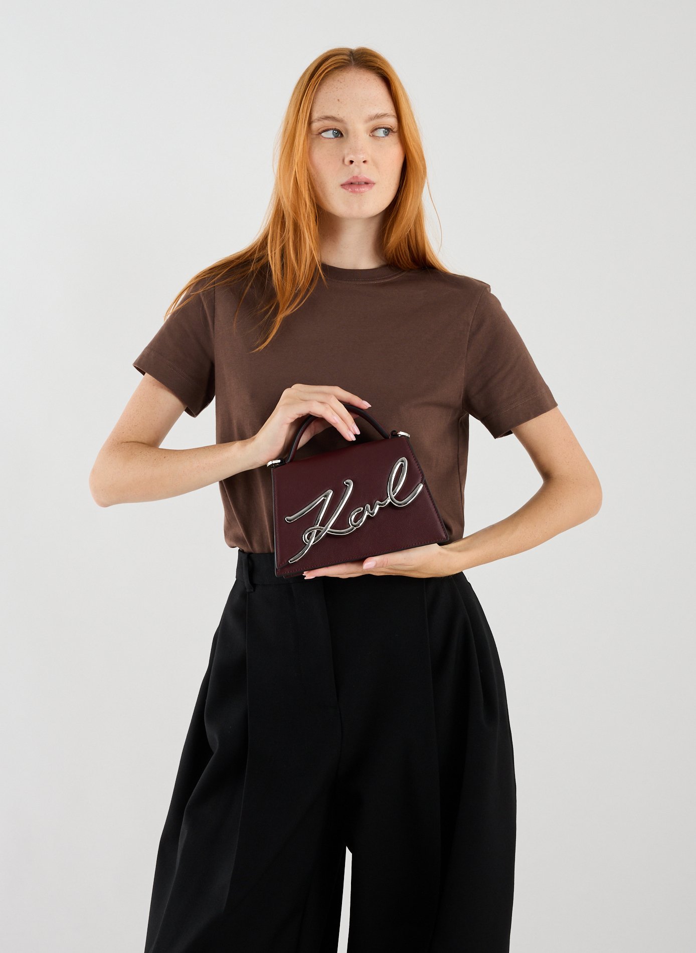 Sac à bandoulière K signature en cuir KARL LAGERFELD Rouge