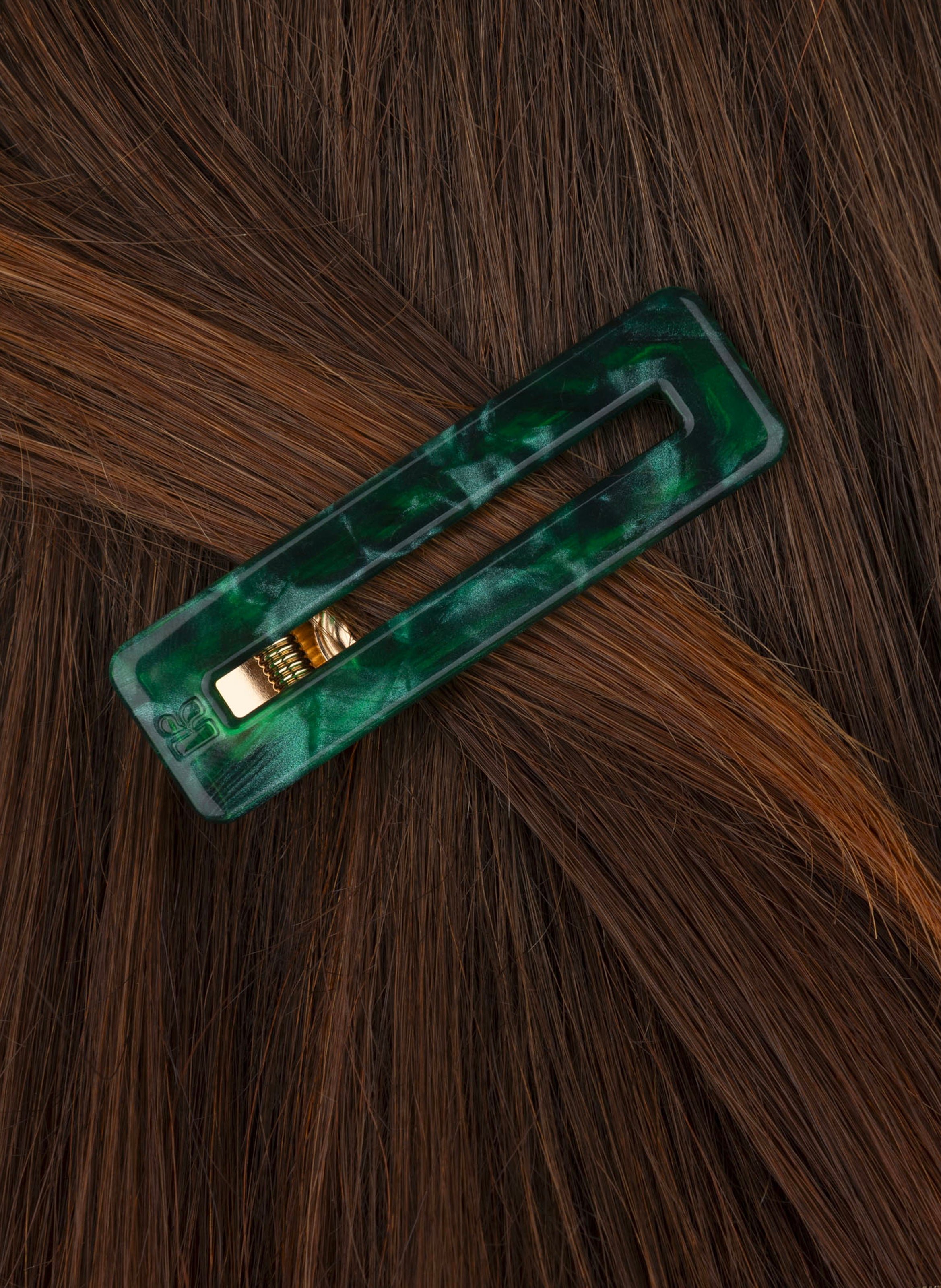Barrette à cheveux rectangle en acétate de cellulose et acier inoxydable KURAGE GINZA Vert
