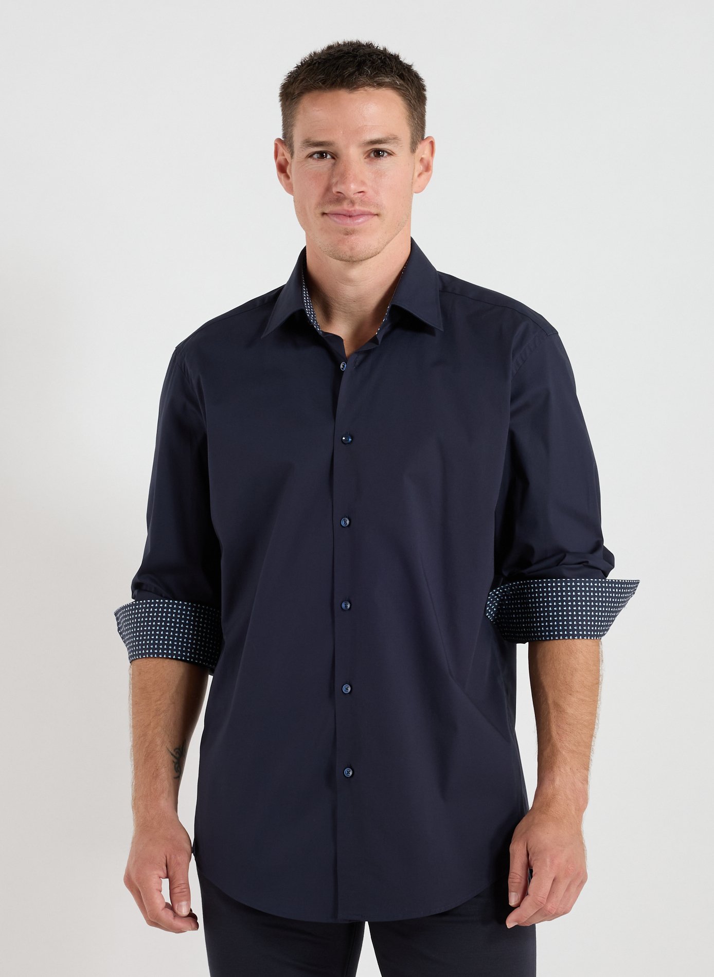 BOSS Chemise droite en coton mélangé Bleu