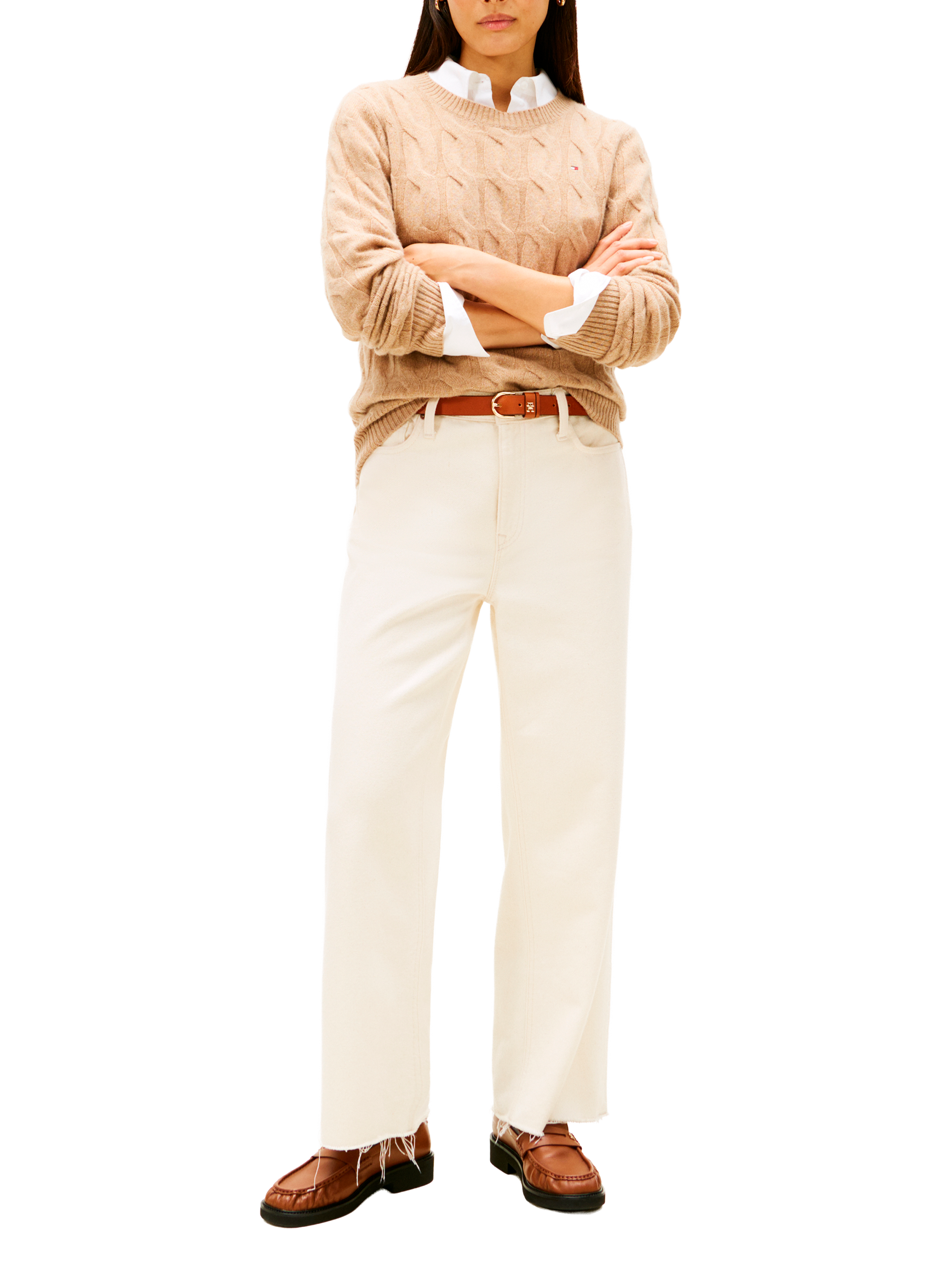 Pull torsadé en laine  TOMMY HILFIGER Beige