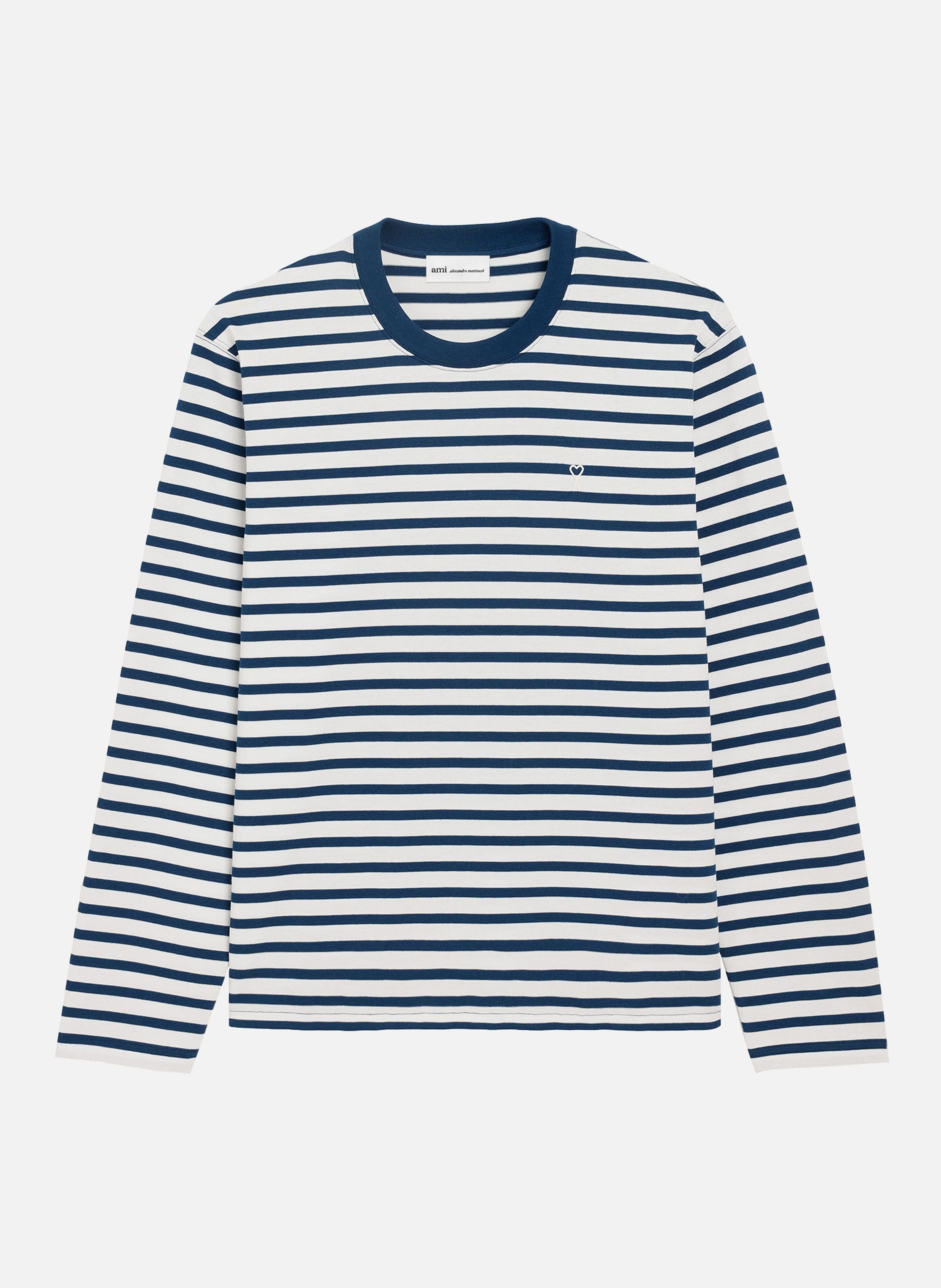 T-shirt marinière manches longues ami de coeur unisexe en coton AMI PARIS Bleu