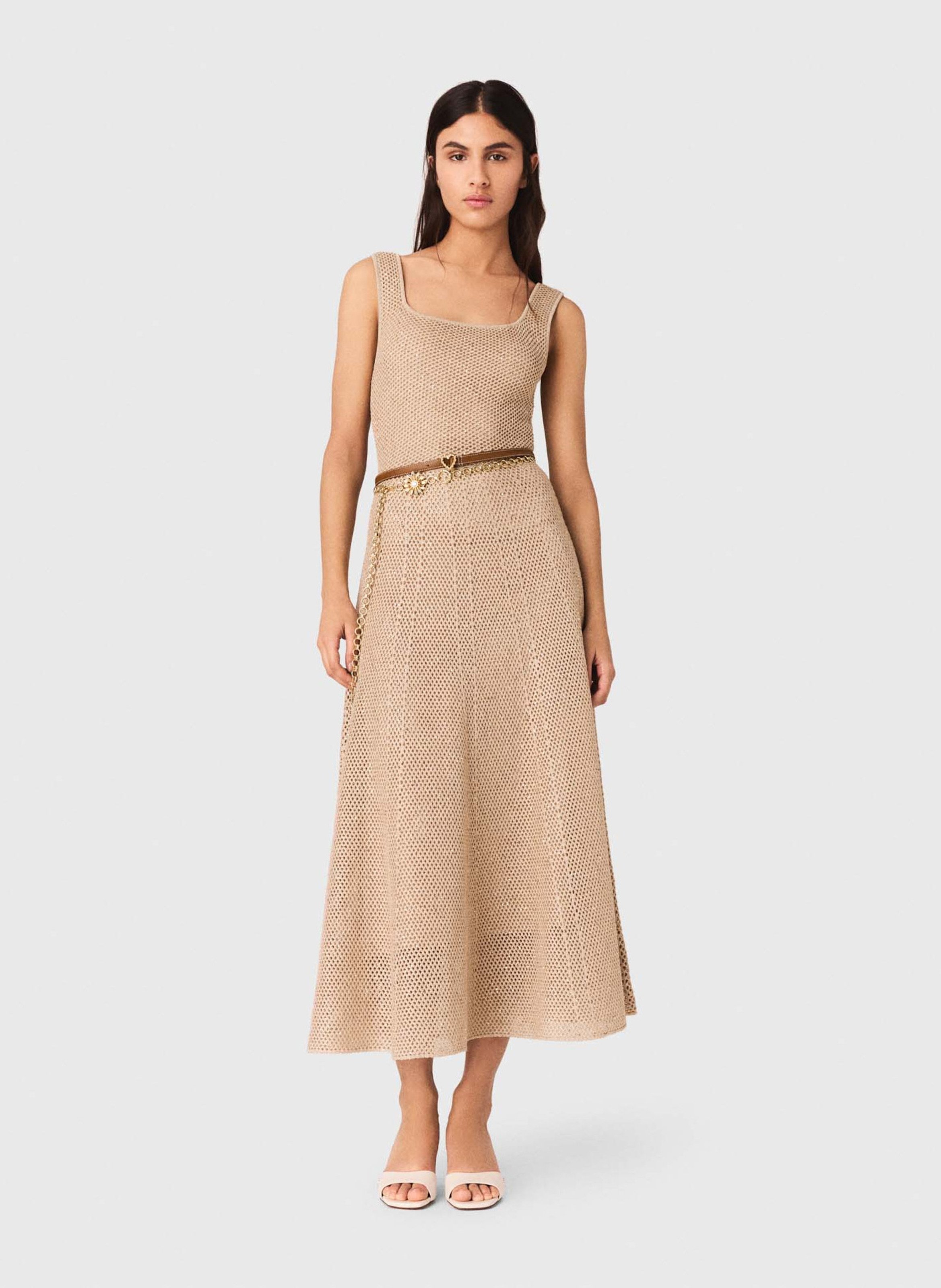 Robe midi ajourée MAJE Beige